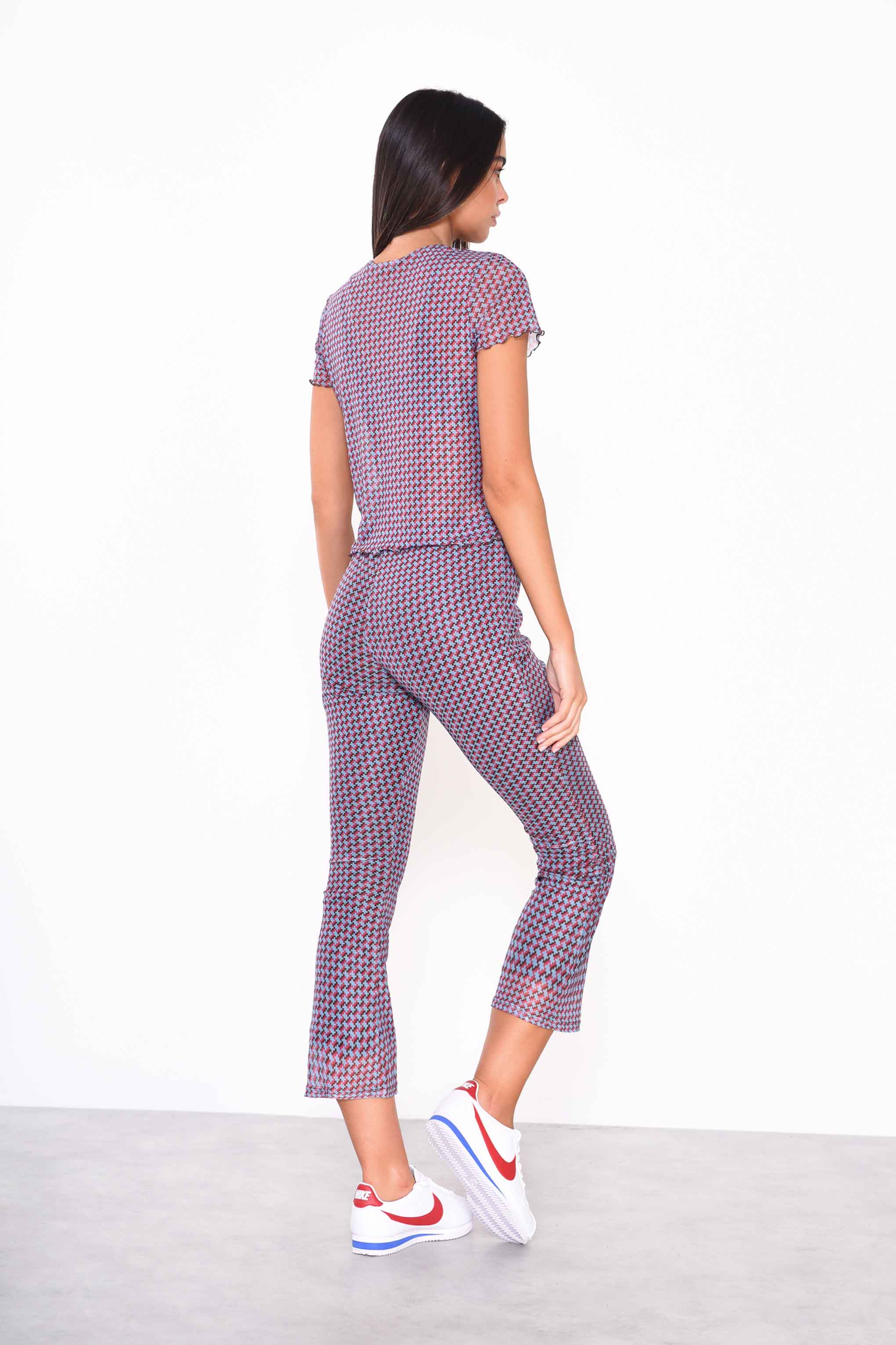 Glamorous Mini Geo Mesh Cropped Flared Trousers - Image 2
