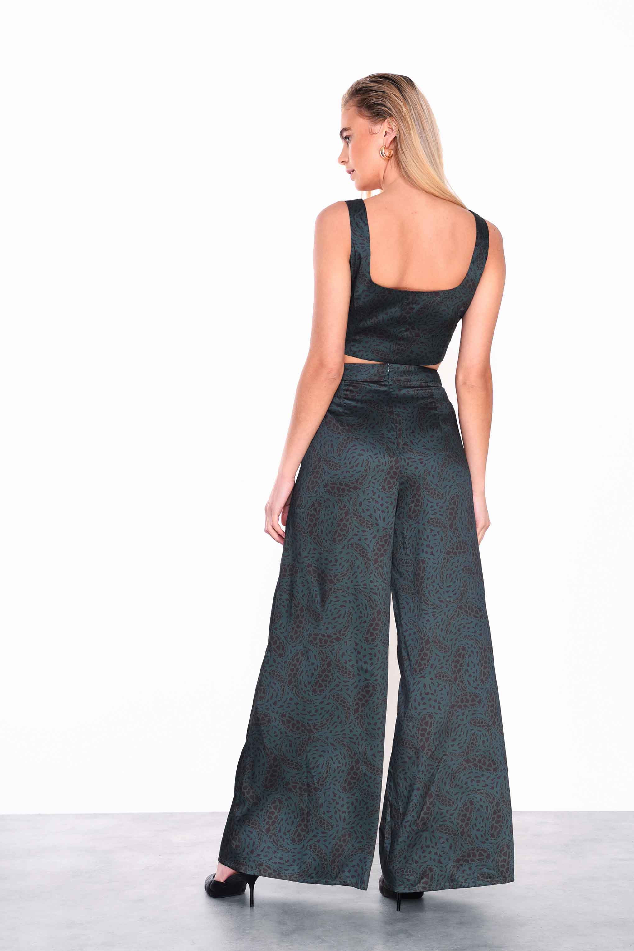 Glamorous Dark green Paisley Wide Leg Trousers - Image 2