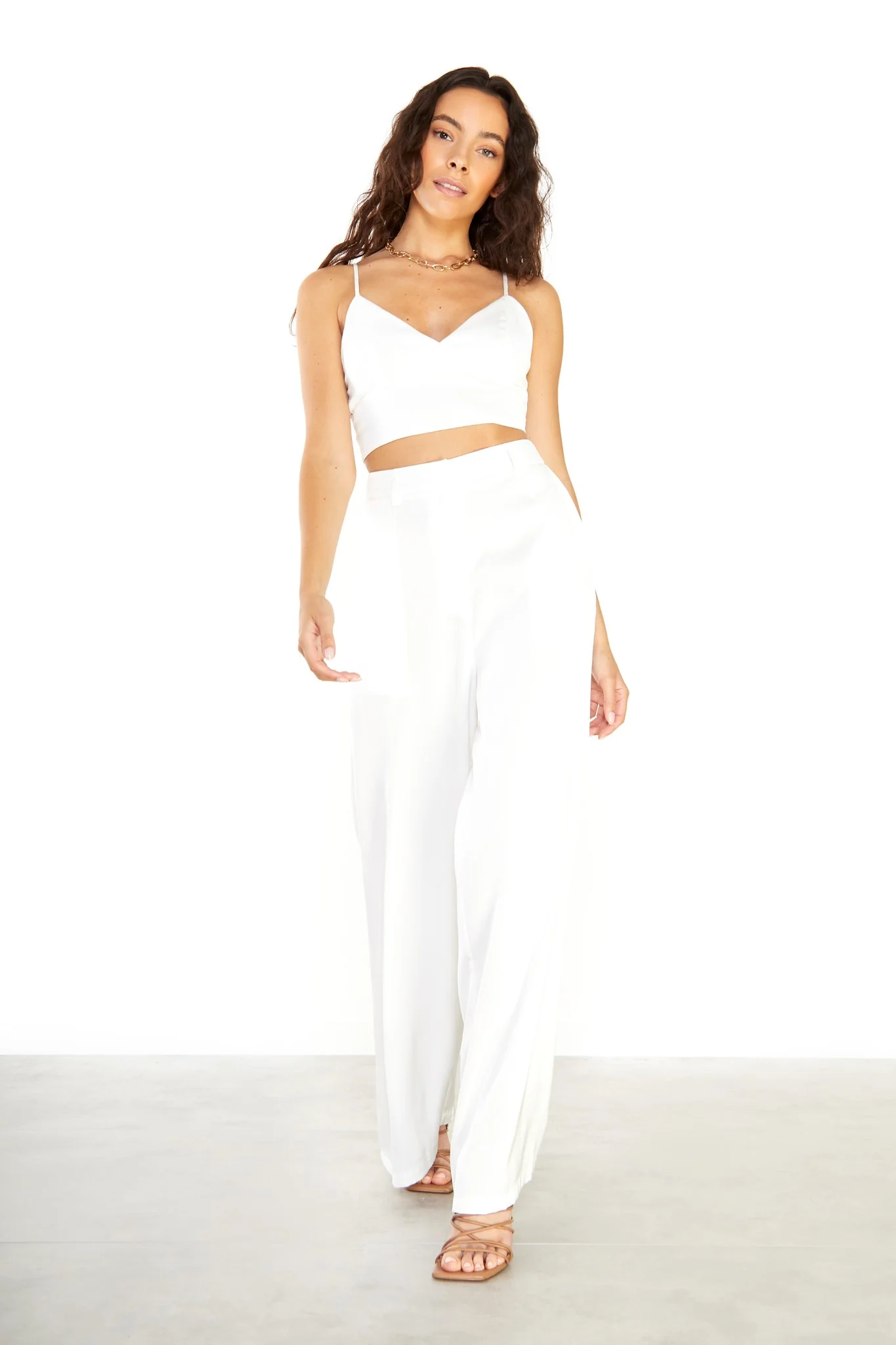 Glamorous Studio White Satin Wide-Leg Trousers - Image 3
