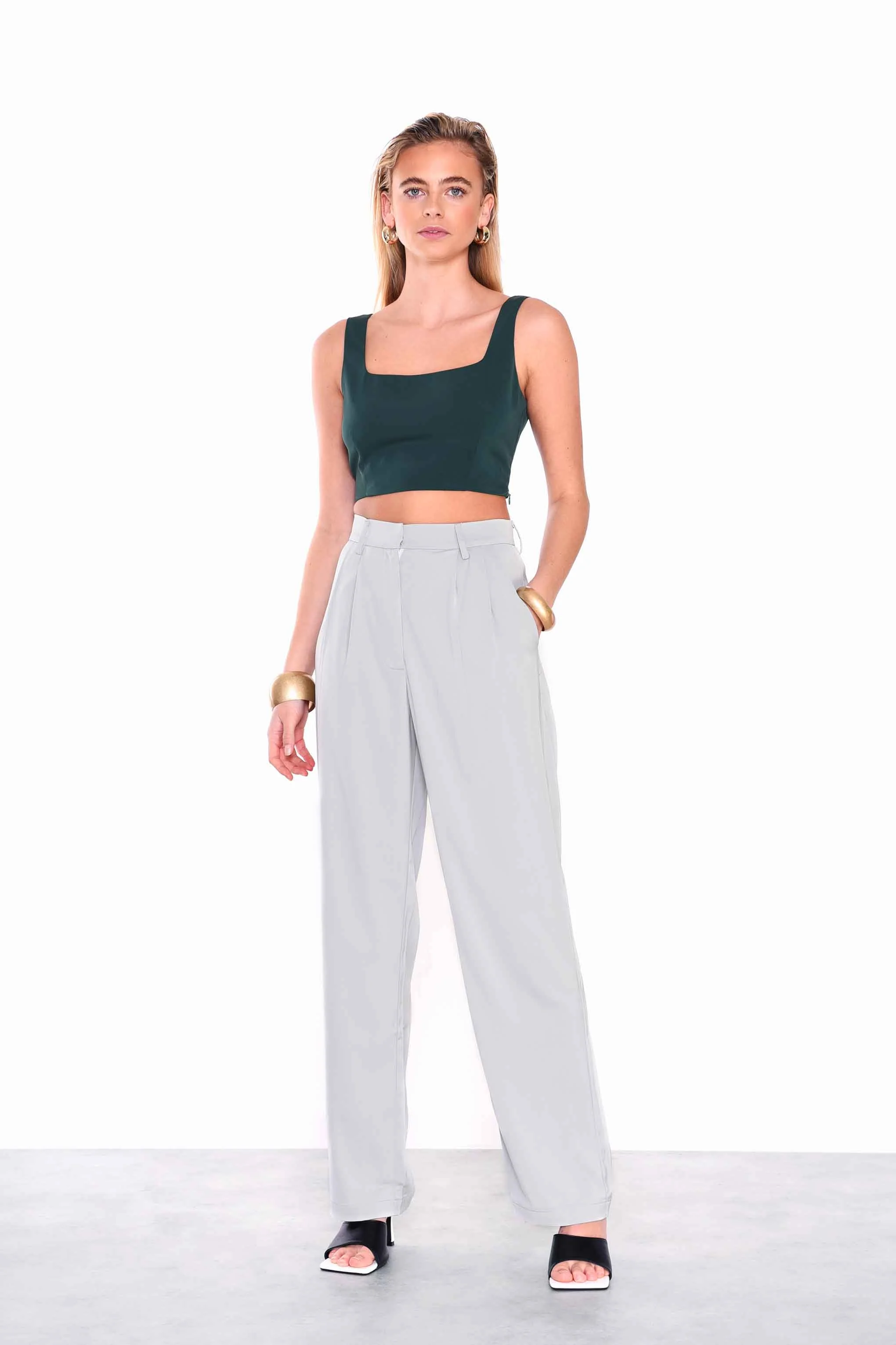 Glamorous Mist Sage High Waisted Tapered Trousers - Image 3