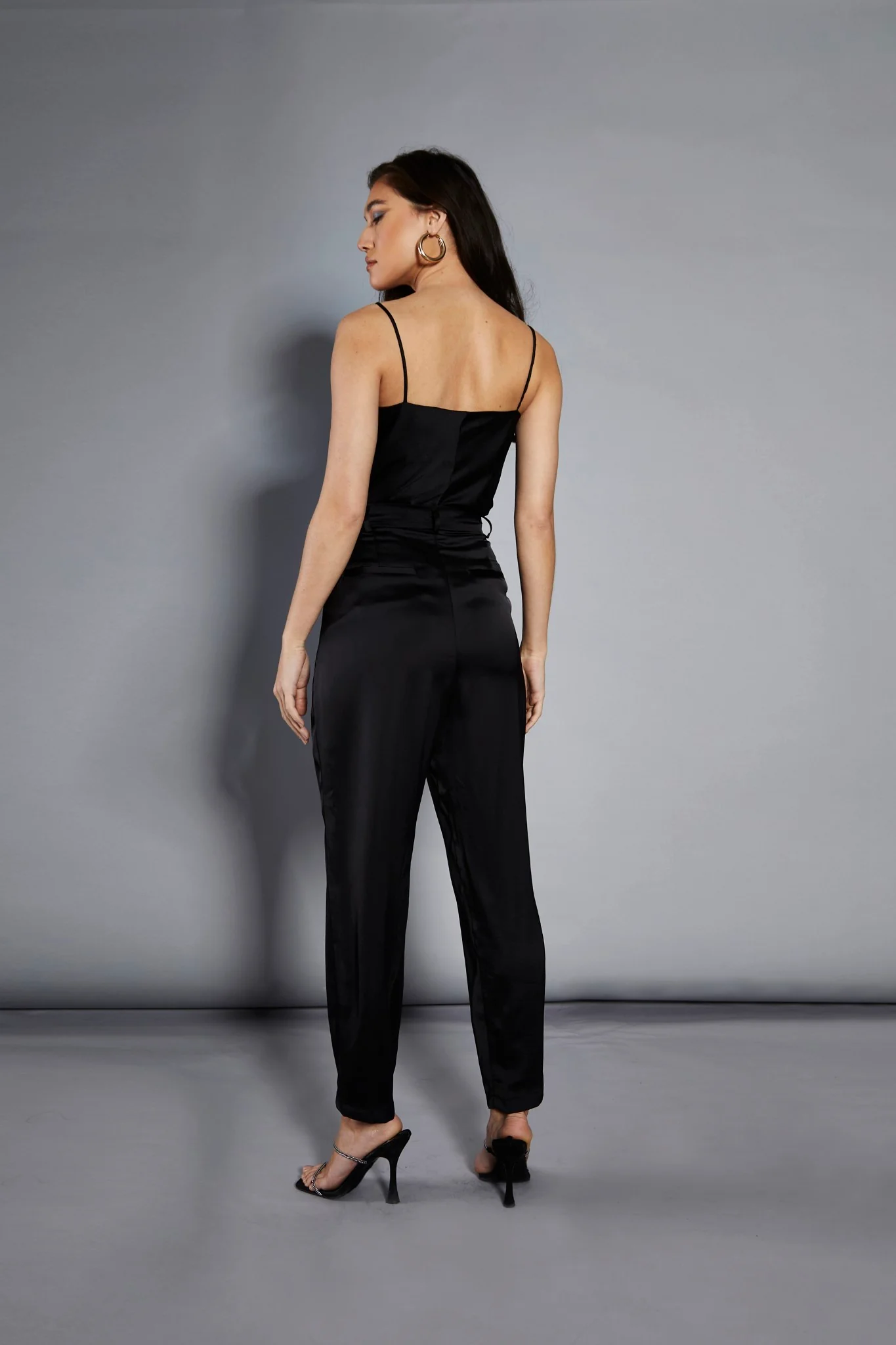 Glamorous Studio Black Satin Cropped Straight Leg Trousers - Image 4