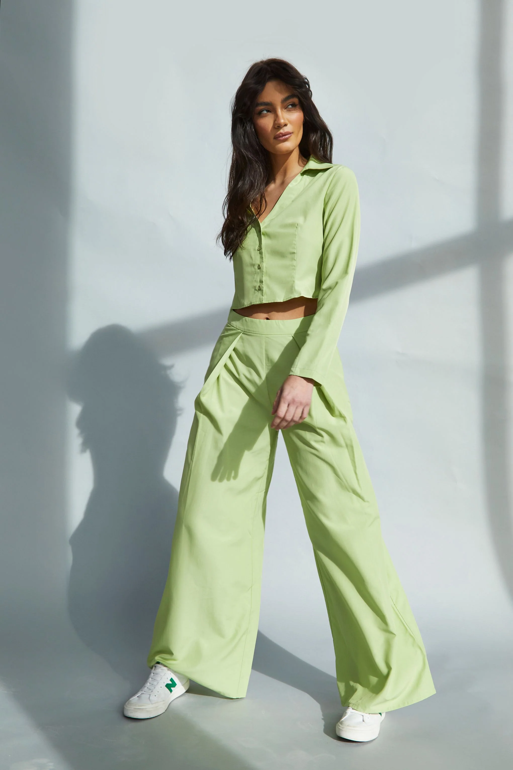Glamorous Lily Green High Waisted Wide Leg Trousers - Image 2