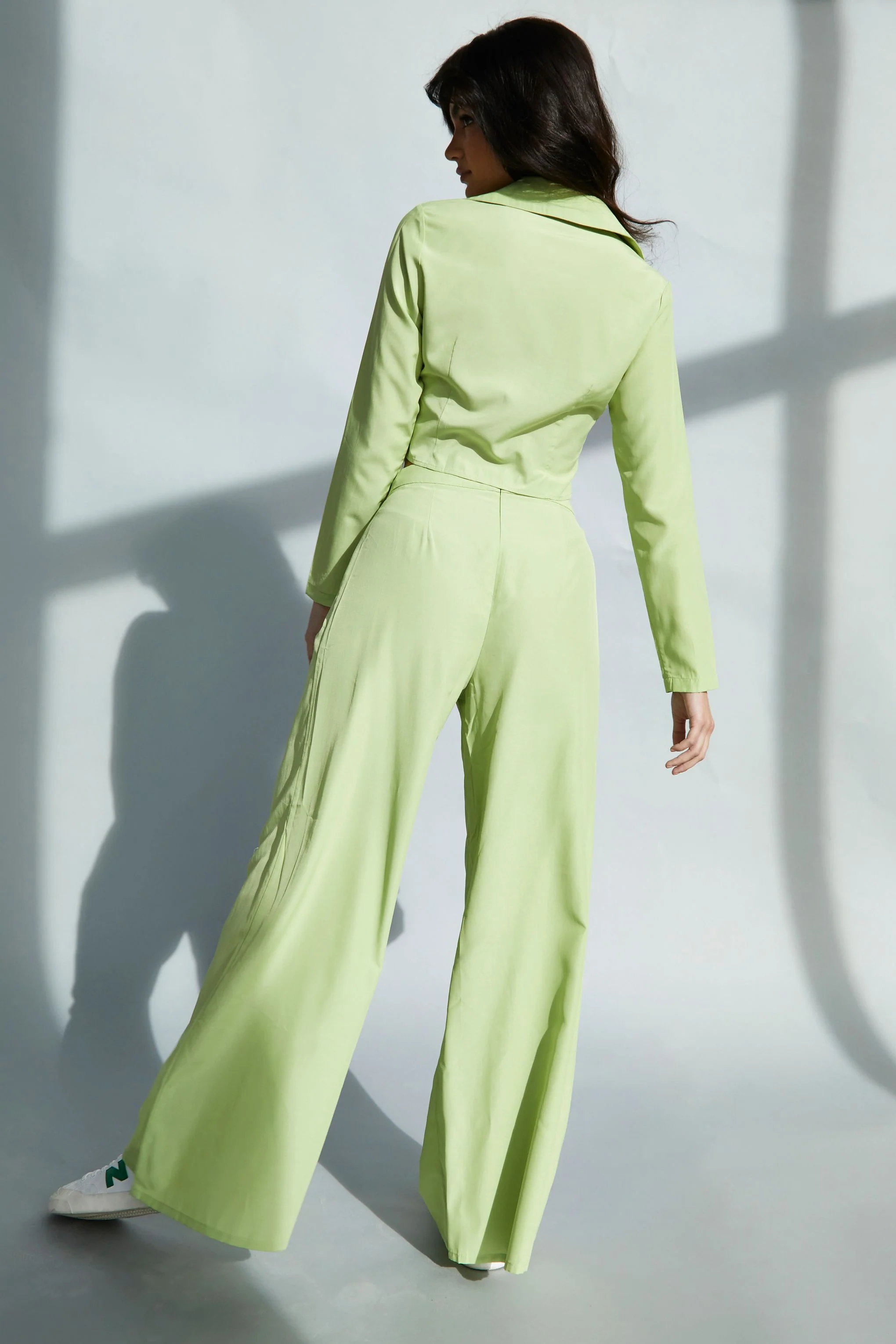 Glamorous Lily Green High Waisted Wide Leg Trousers - Image 3
