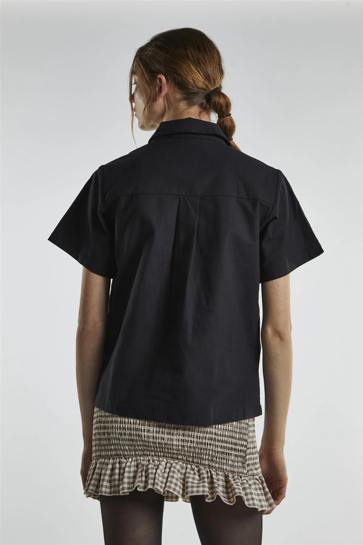 Lapel Collar Short Sleeves Shirt - Black - Image 2