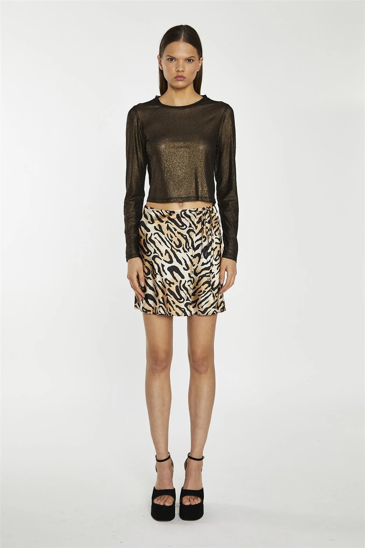 Large Natural Leopard Print Wrap Mini Skirt