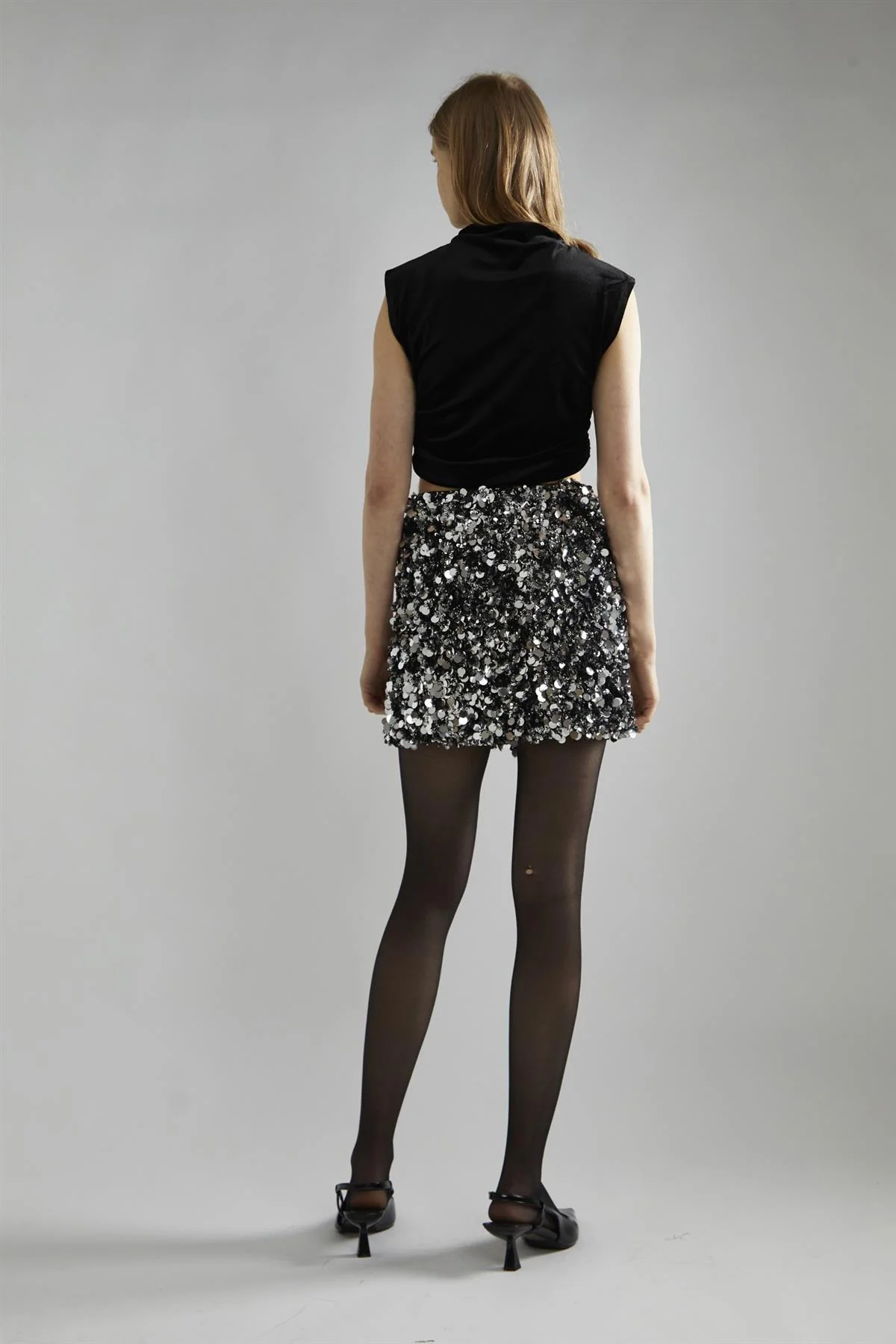 Large Pewter-Sequin Mini-Skirt - Image 2