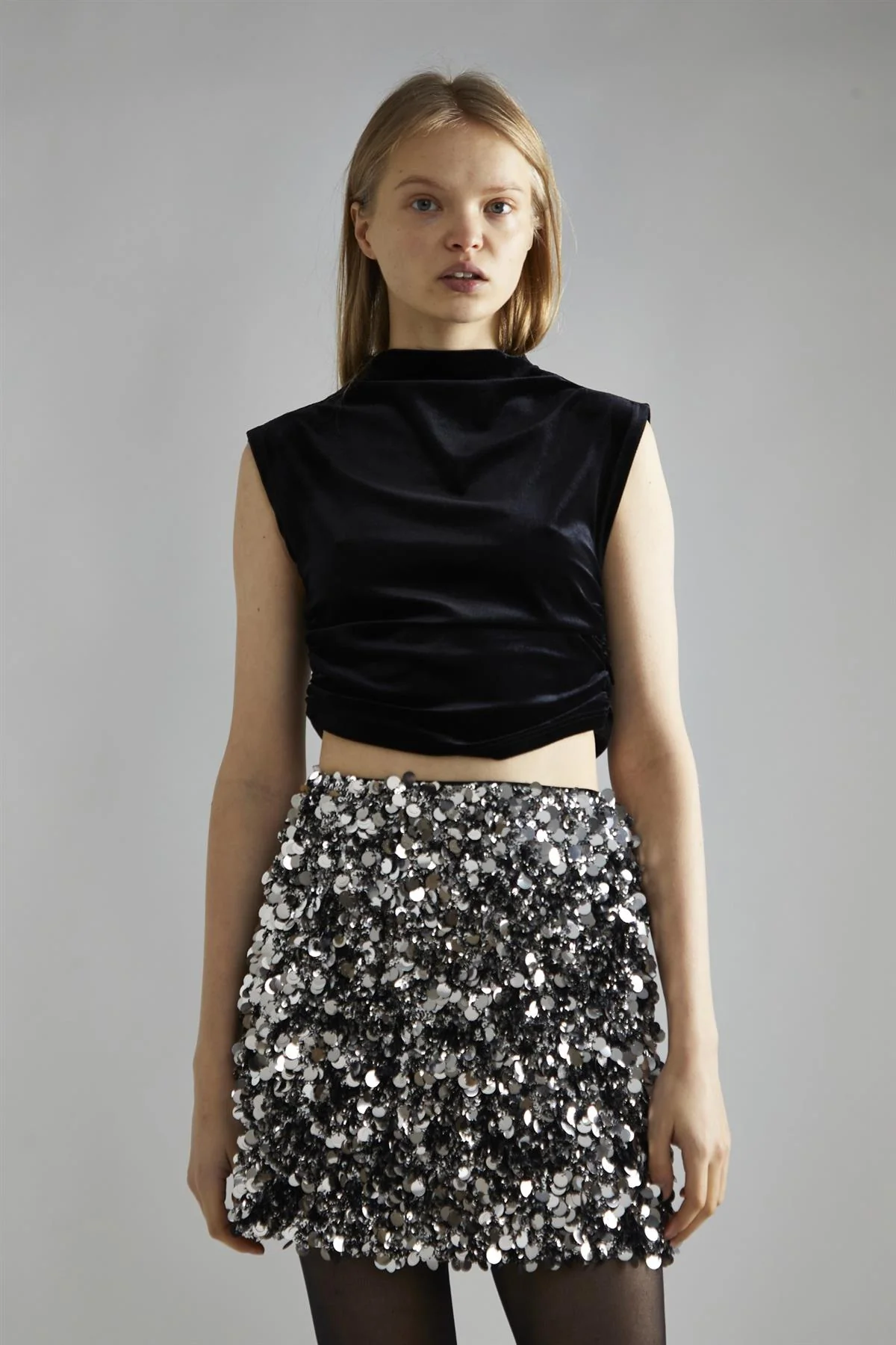 Large Pewter-Sequin Mini-Skirt - Image 3