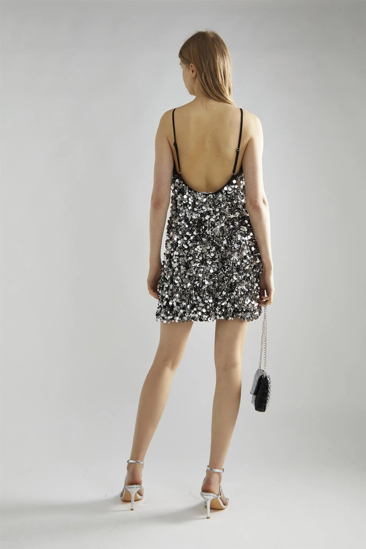 Large Pewter-Sequin Strappy Mini-Dress - Image 2