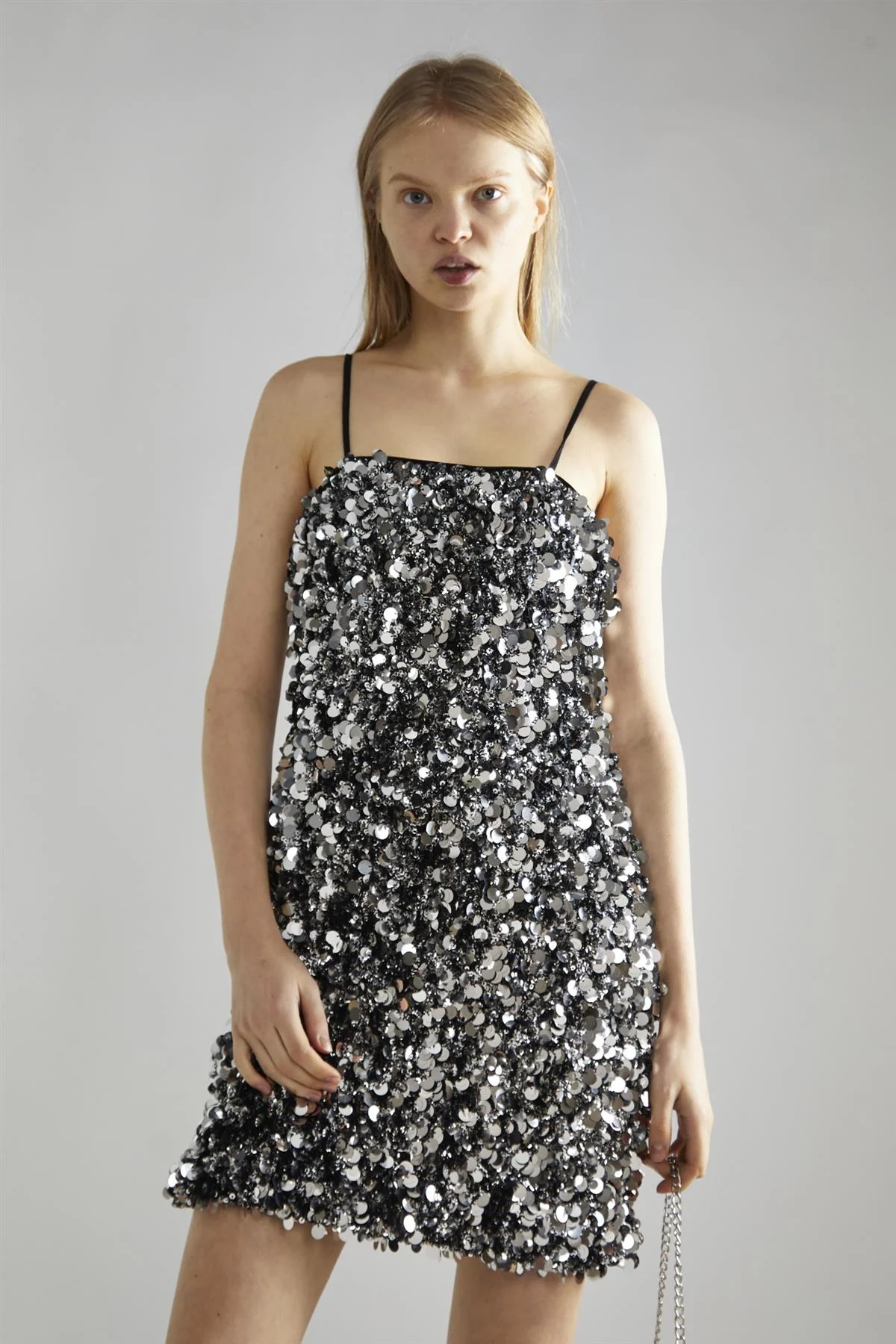 Large Pewter-Sequin Strappy Mini-Dress - Image 3