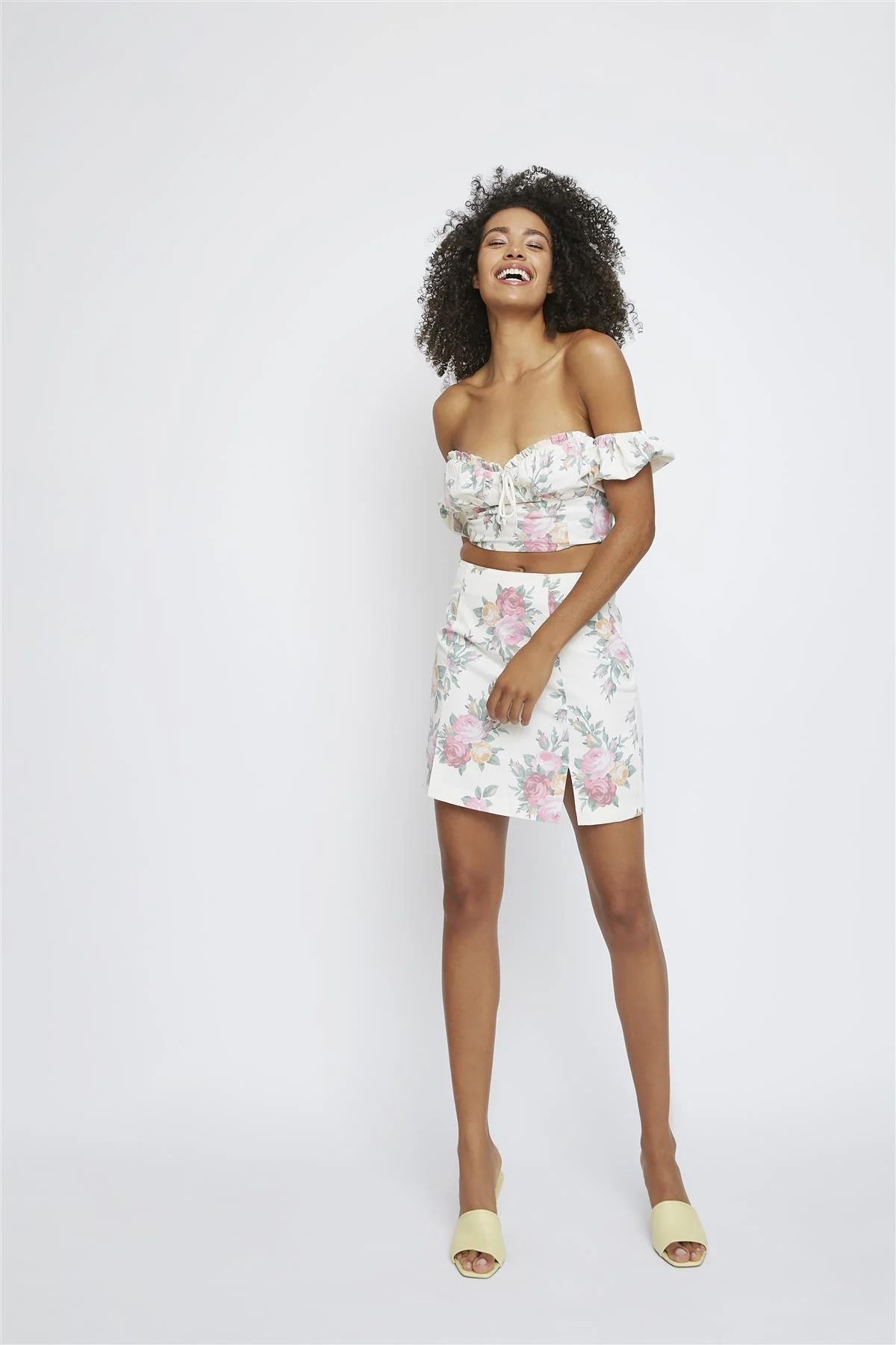 Large-Rose-Print Off-Shoulder Crop-Top