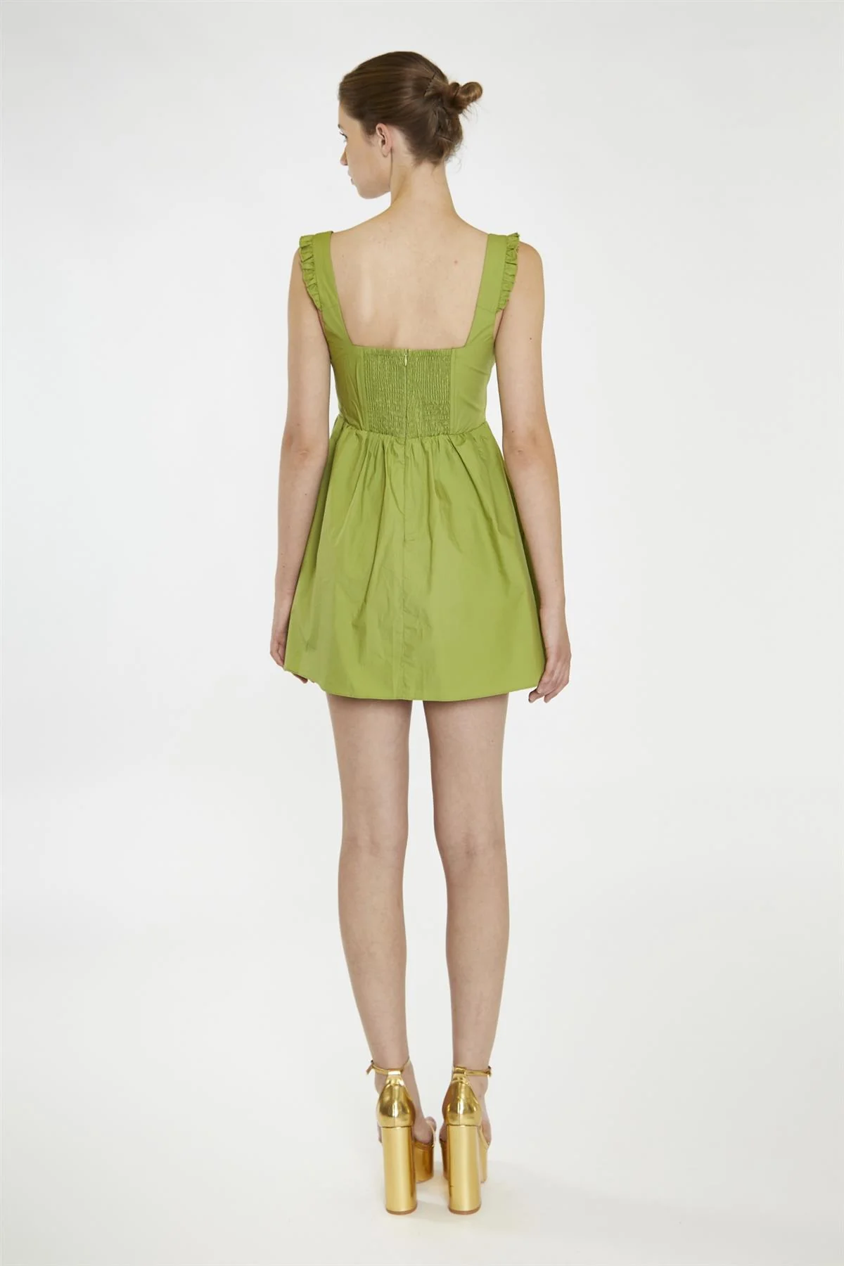 Leaf-Green Gathered-Bust Mini-Dress - Image 3