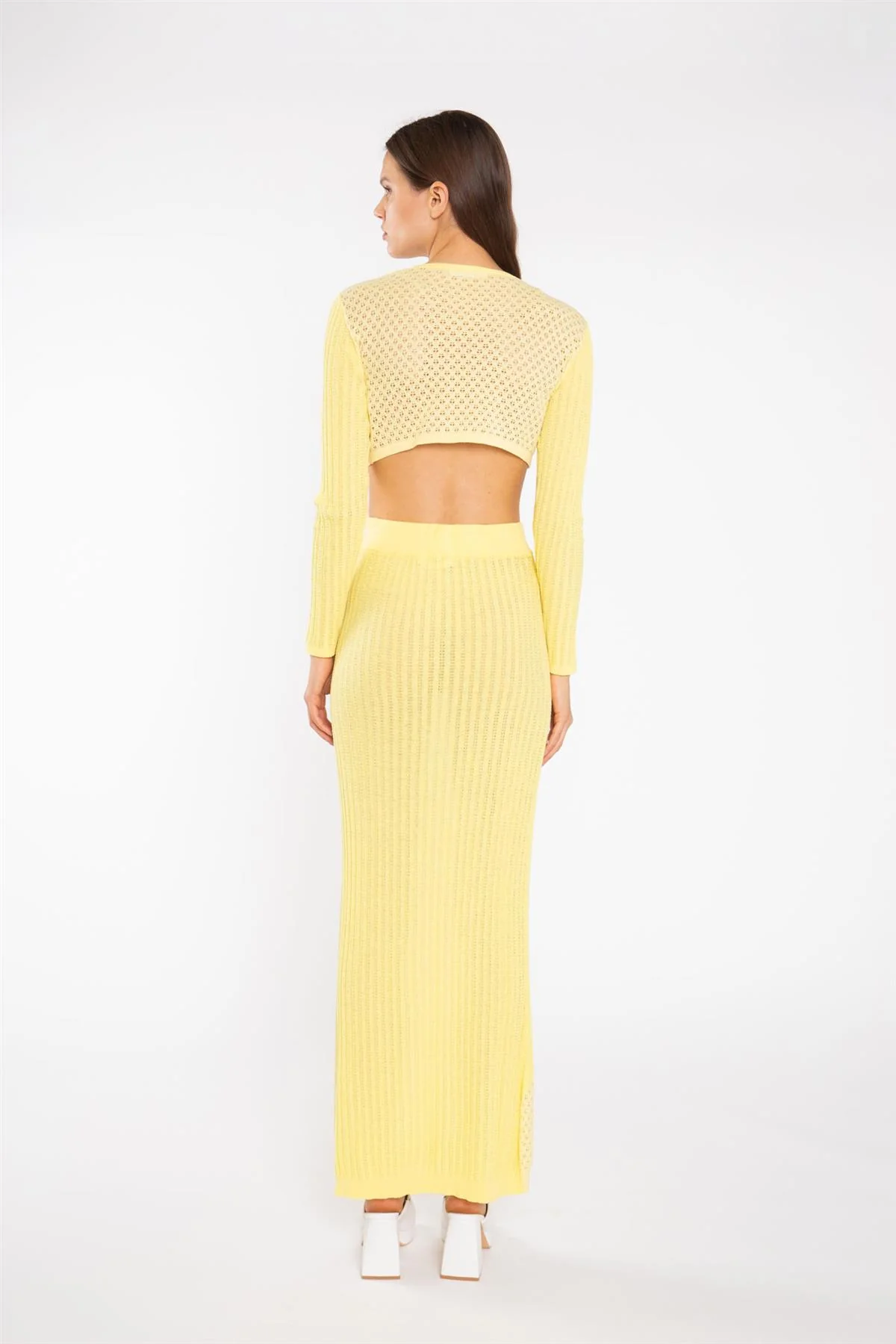 Lemon-Yellow Mix Knit Straight Maxi-Skirt - Image 3