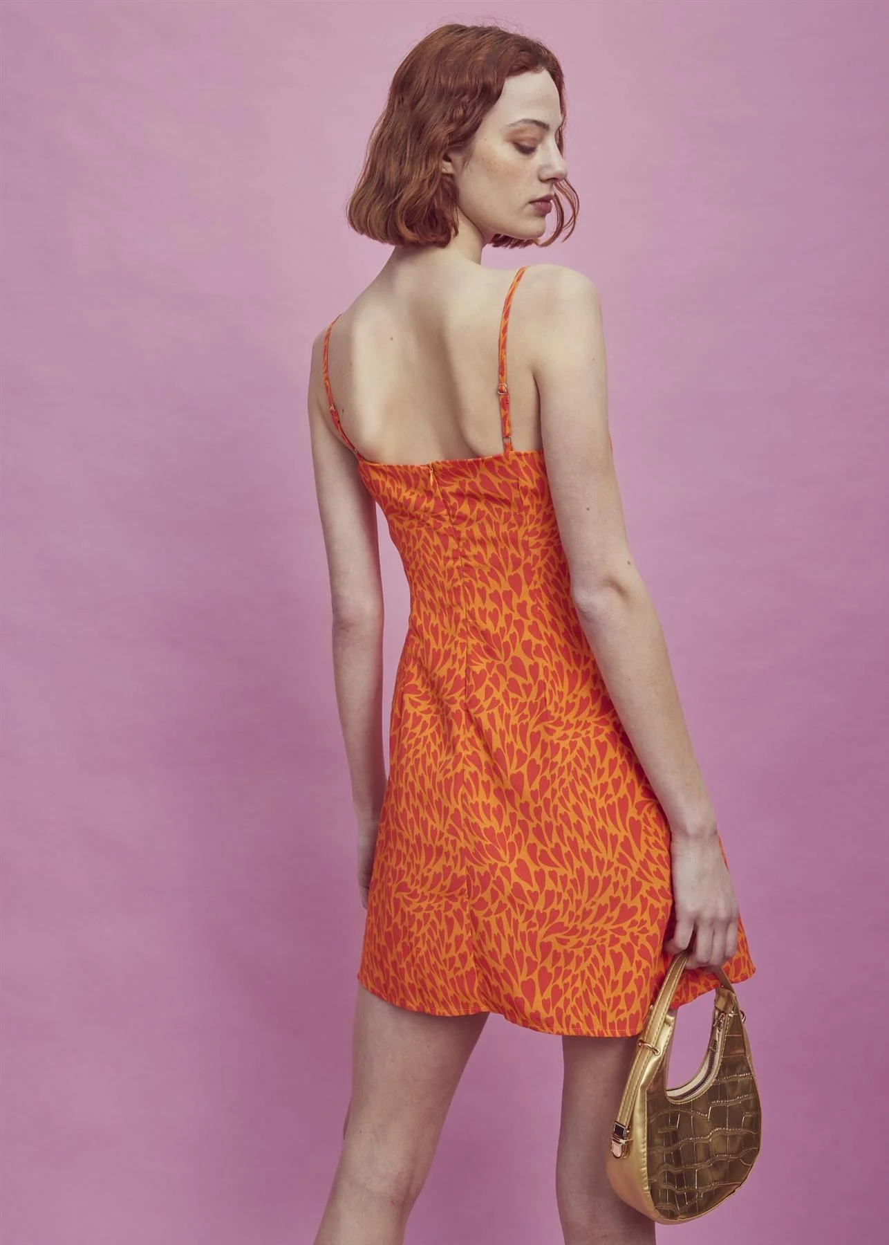 Lexie Ruched Bust Mini-Dress -Orange/Red Heart - Image 2