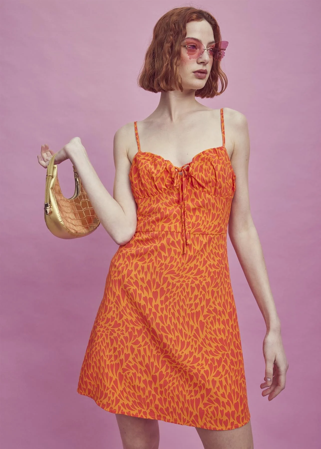 Lexie Ruched Bust Mini-Dress -Orange/Red Heart - Image 4