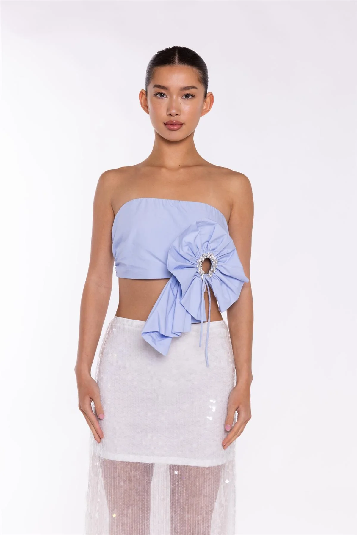 Light-Blue 3D Corsage Crop-Top - Image 3