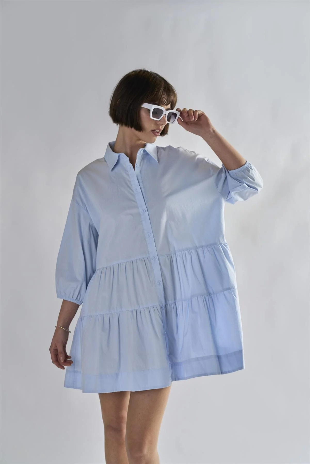 Light-Blue Collared-Skater-Mini-Dress - Image 3