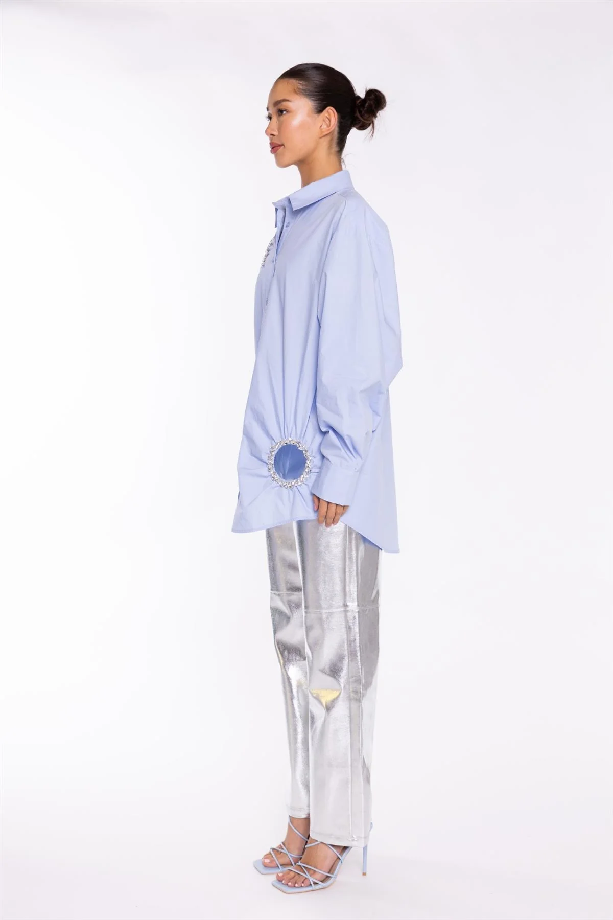 Light-Blue Rhinestone Cut-Out -Shirt - Image 4