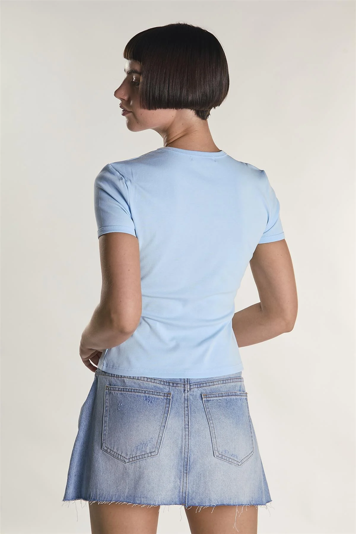 Light-Blue Round-Neckline Short Sleeve-Top - Image 2