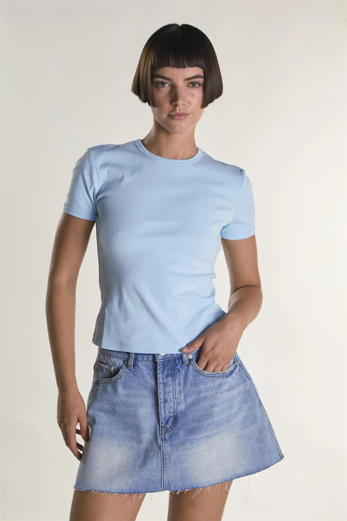 Light-Blue Round-Neckline Short Sleeve-Top - Image 3