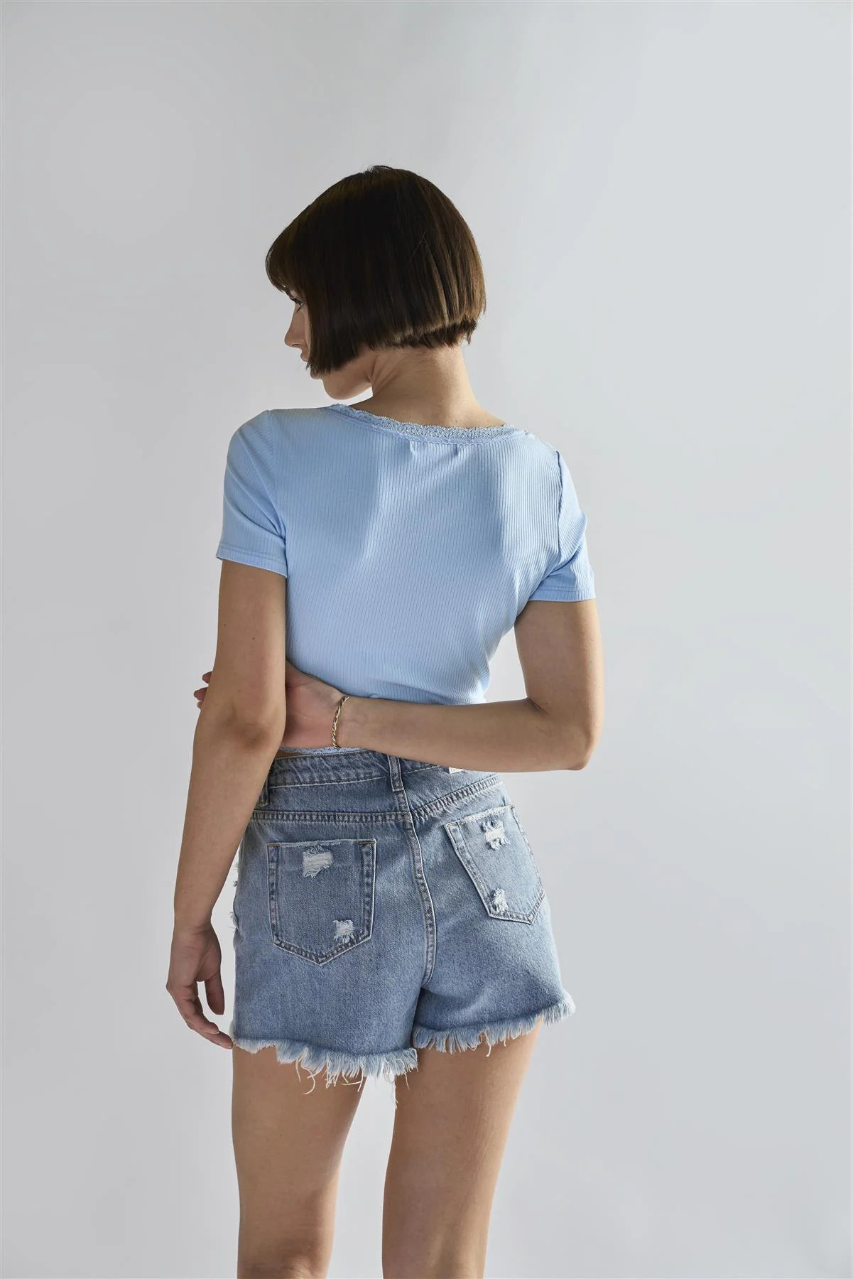Light-Blue Square-Neck-Crop Tops - Image 2