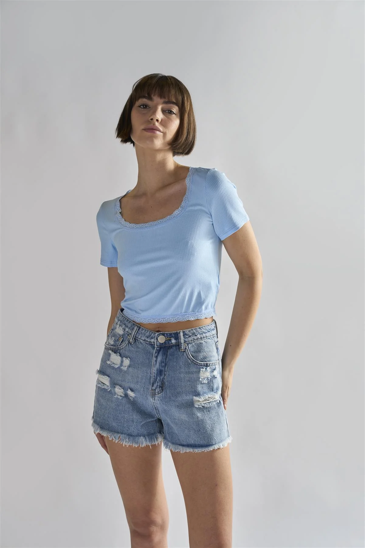 Light-Blue Square-Neck-Crop Tops - Image 3