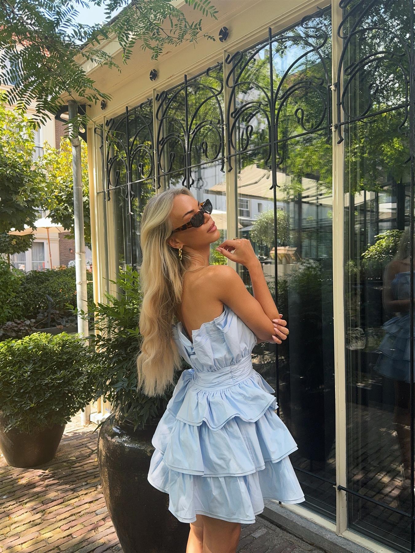 Light Blue Tiered Pleated Mini-Dress - Image 5