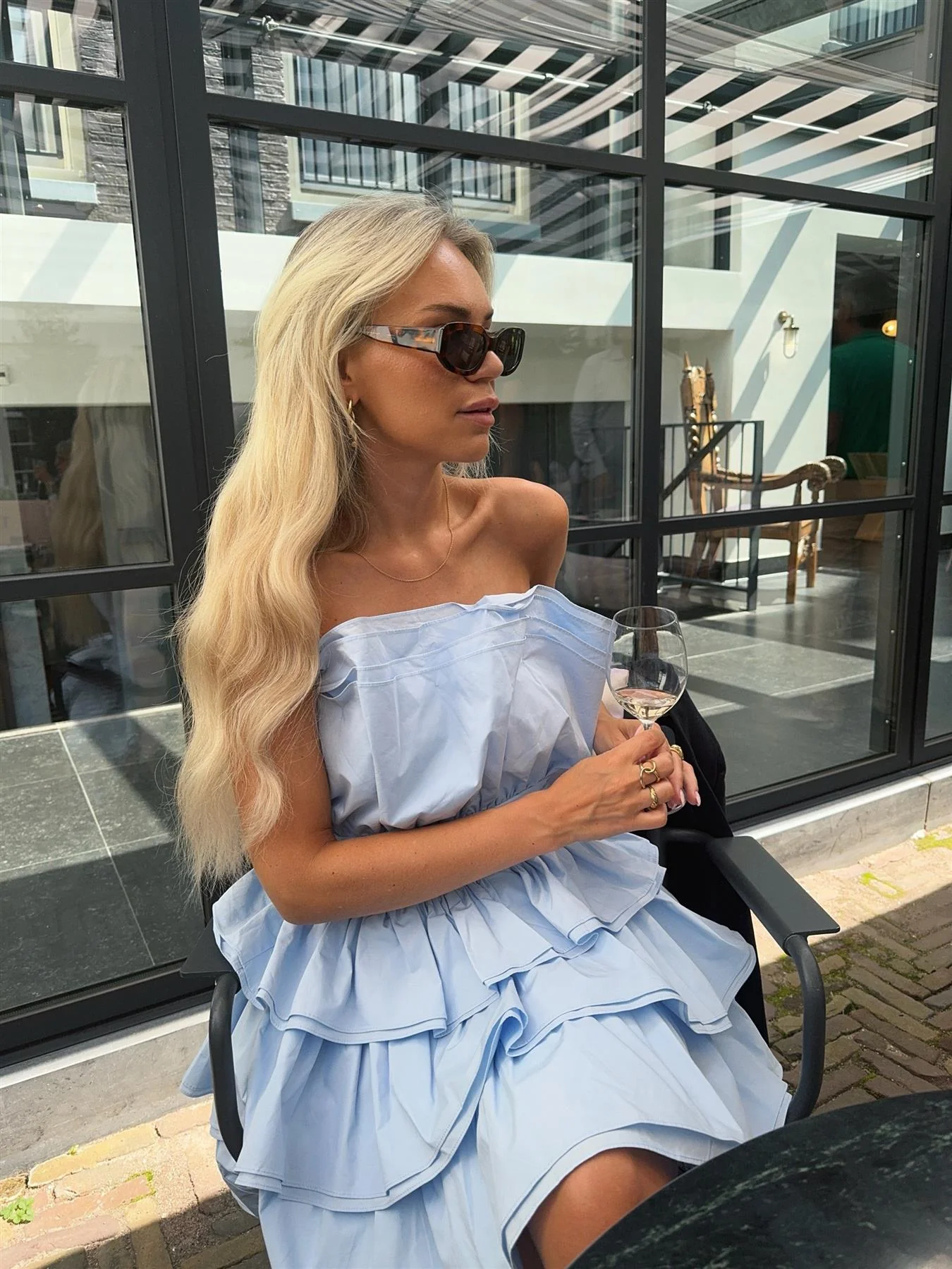 Light Blue Tiered Pleated Mini-Dress - Image 7