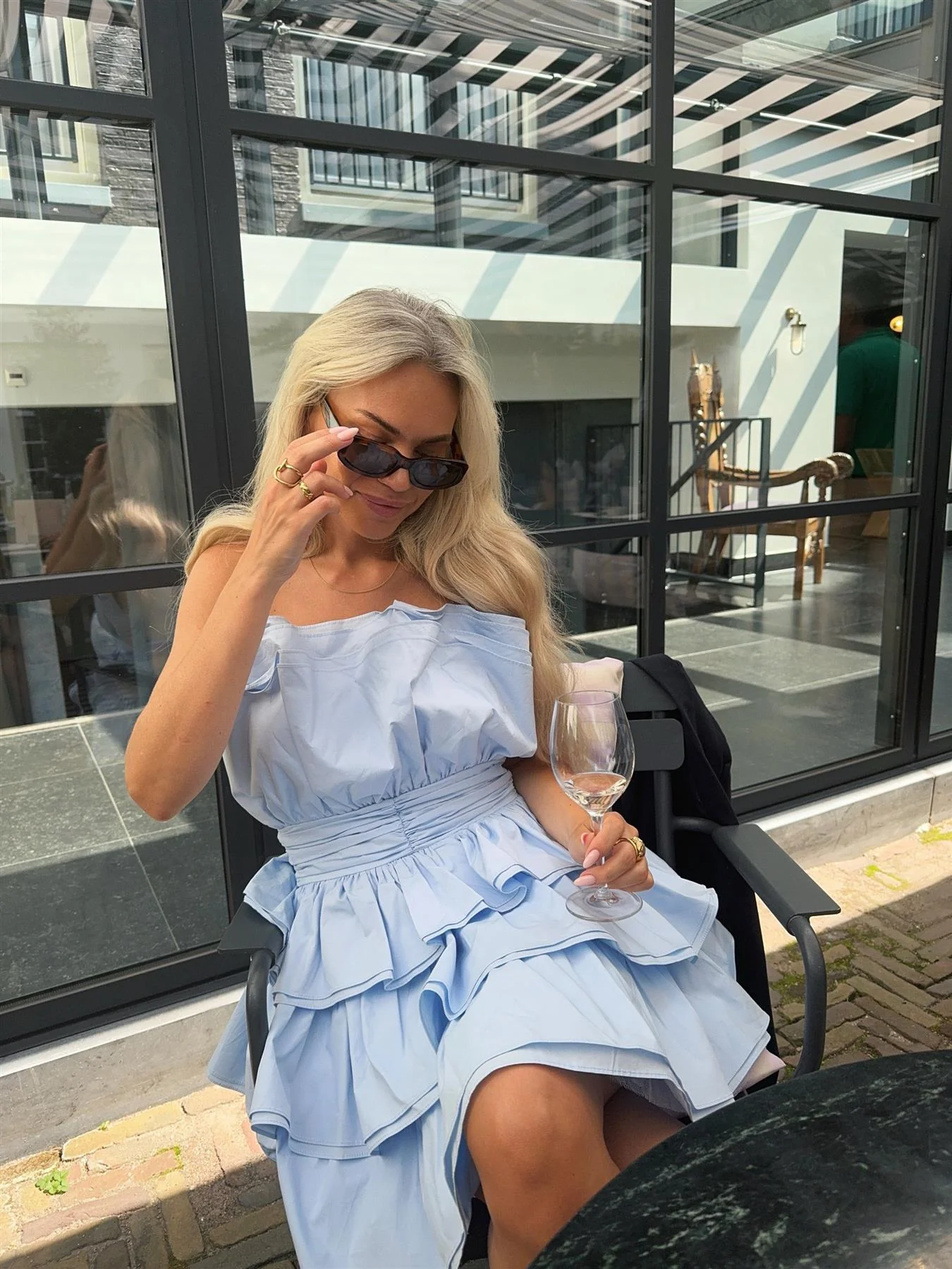 Light Blue Tiered Pleated Mini-Dress - Image 9