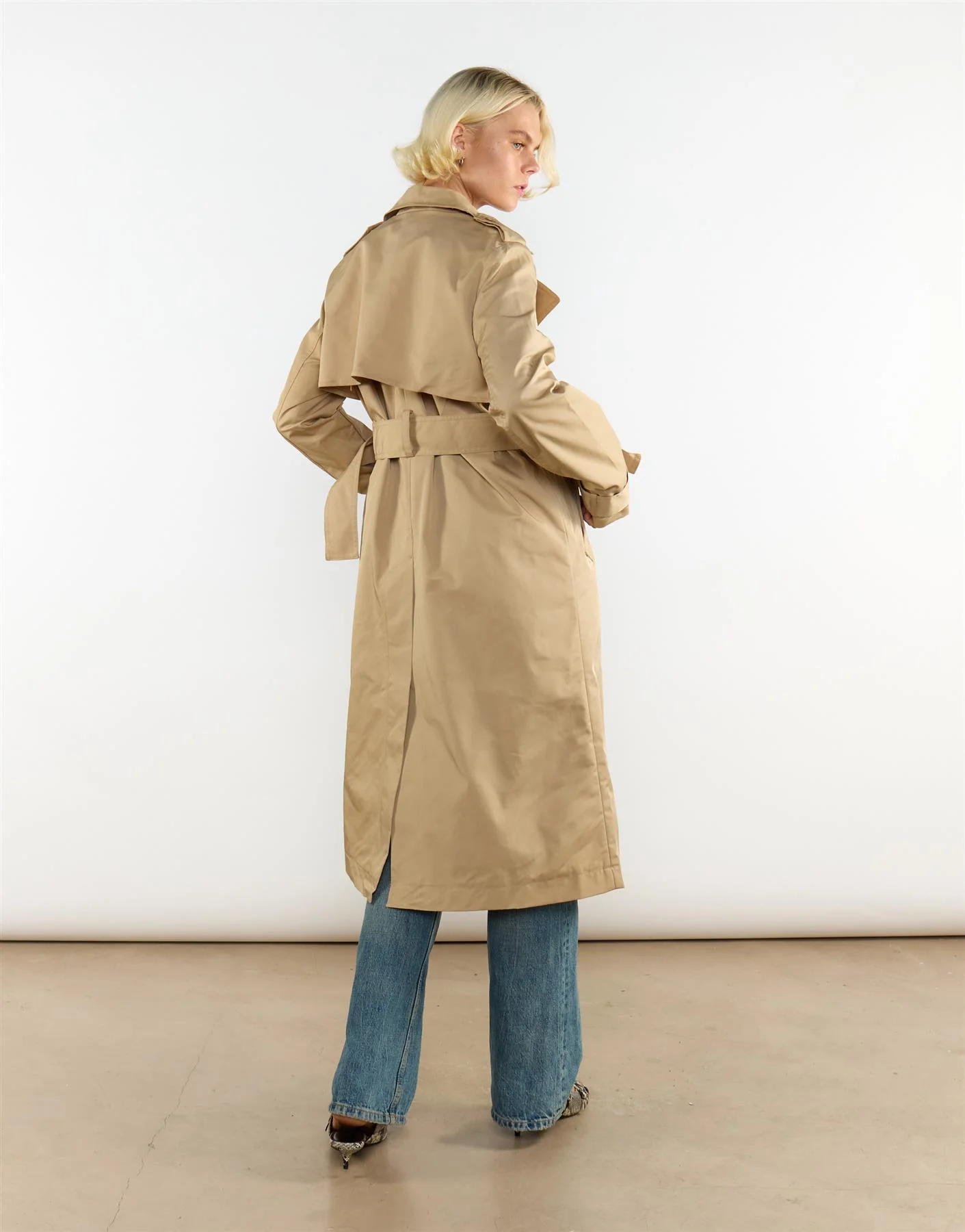 Light Camel Longline Belted Trench Coat - Image 2