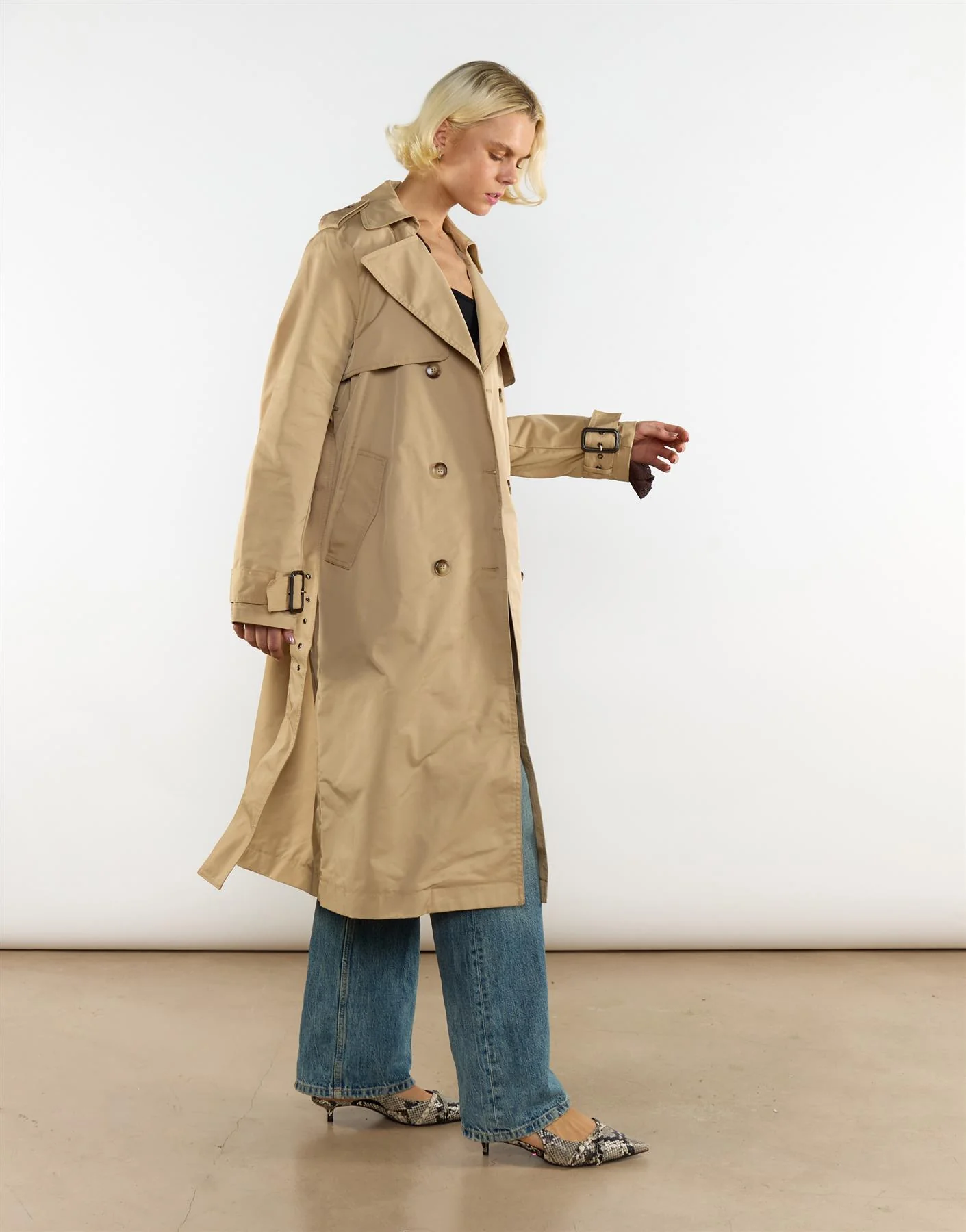 Light Camel Longline Belted Trench Coat - Image 3