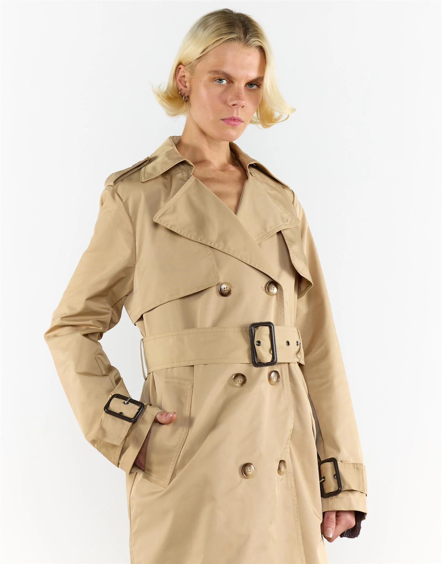 Light Camel Longline Belted Trench Coat - Image 4