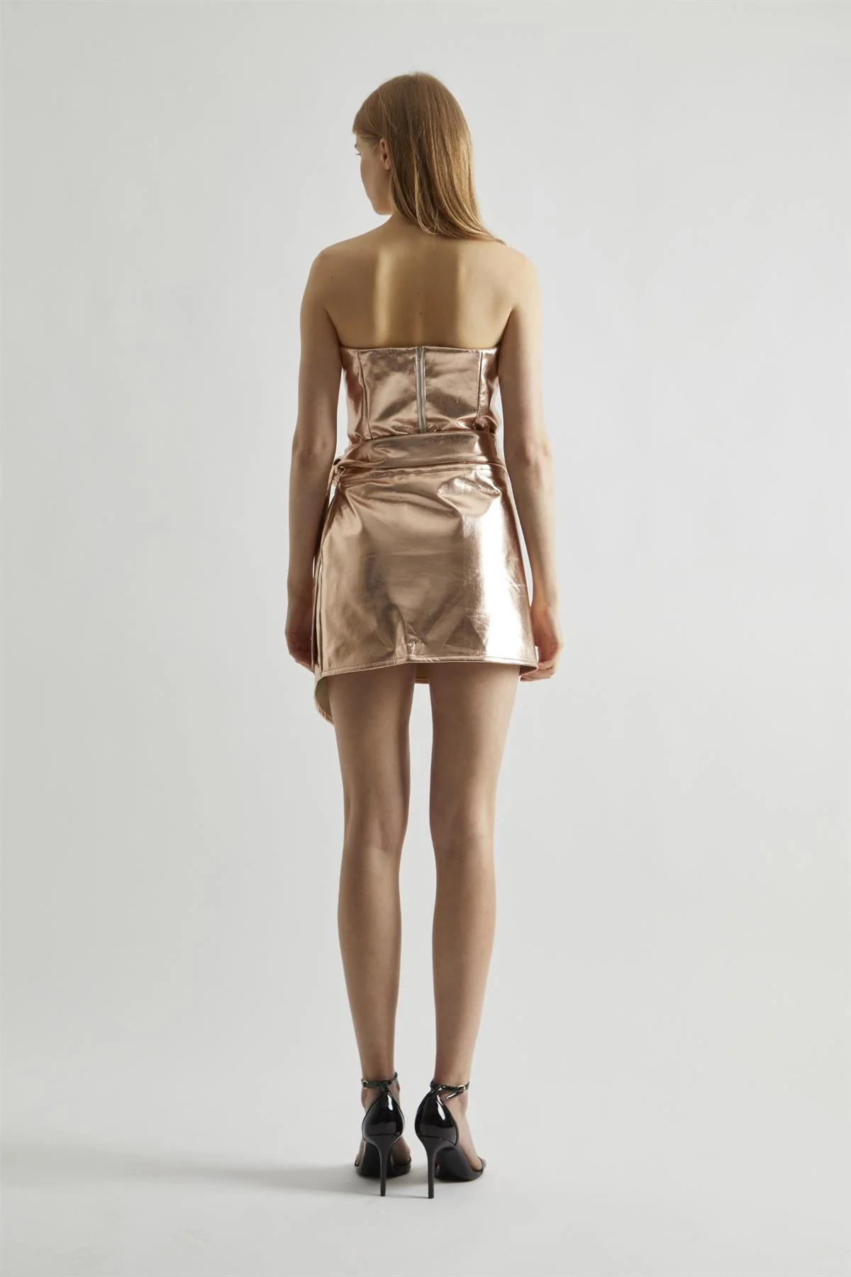 Light-Copper PU Wrap Mini-Skirt - Image 2