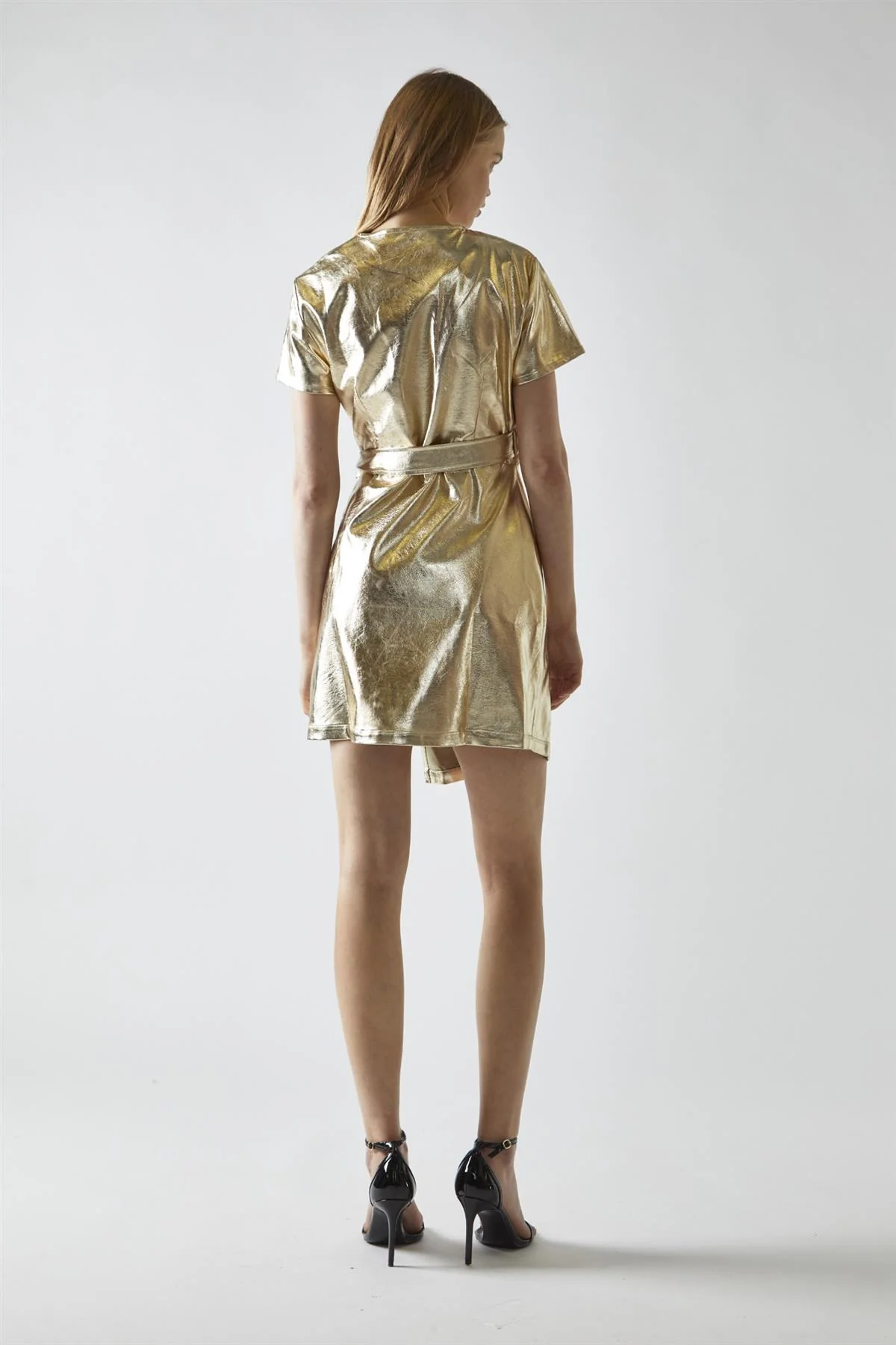 Light-Gold PU Wrap Mini-Dress - Image 2