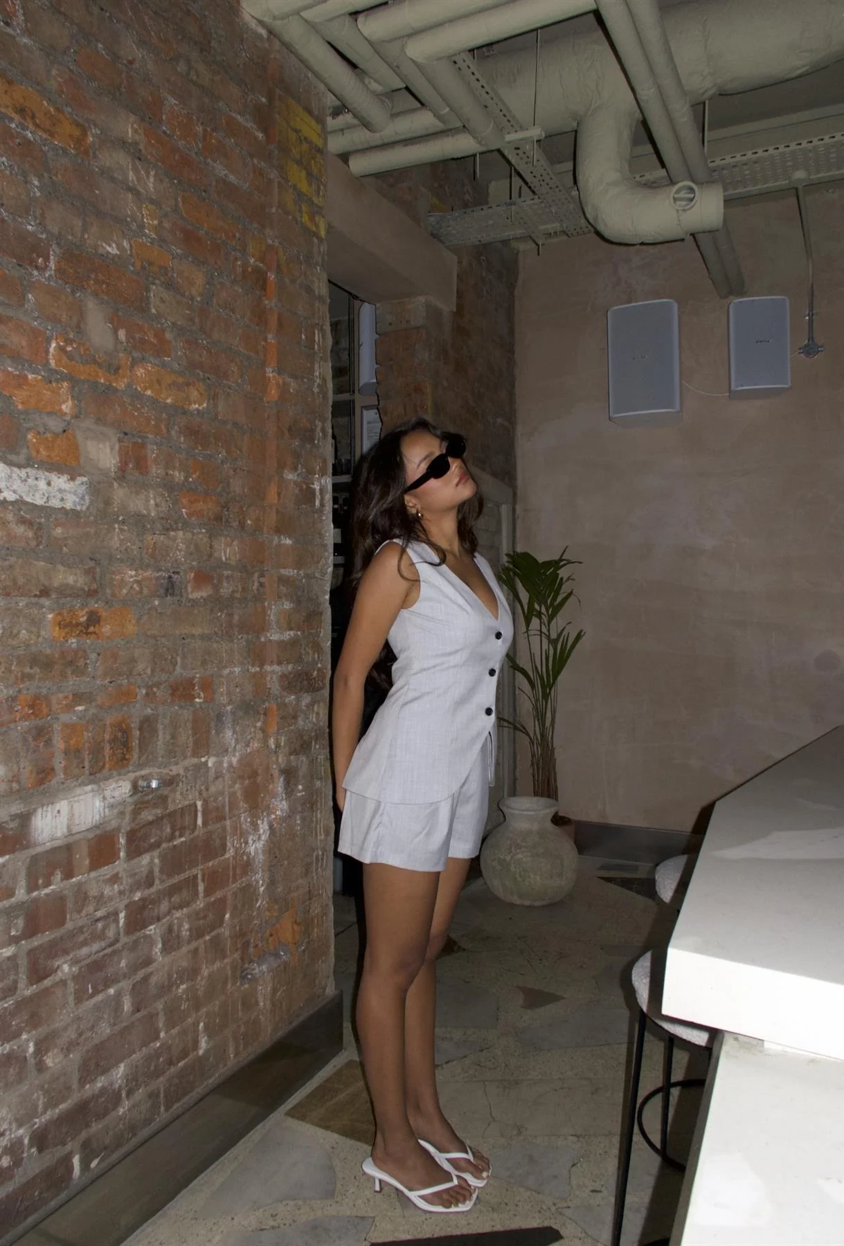 Light Grey Pinstripe Fitted Sleeveless Waistcoat - Image 4