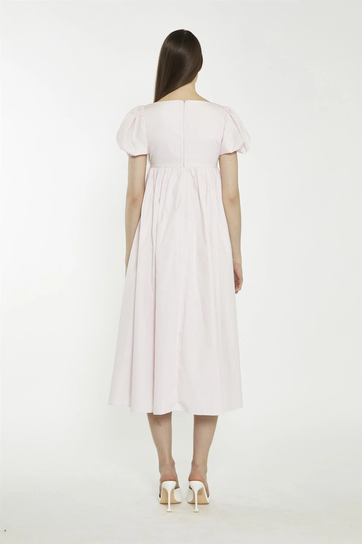 Light Pink Balloon Short-Sleeve Midi-Dress - Image 2