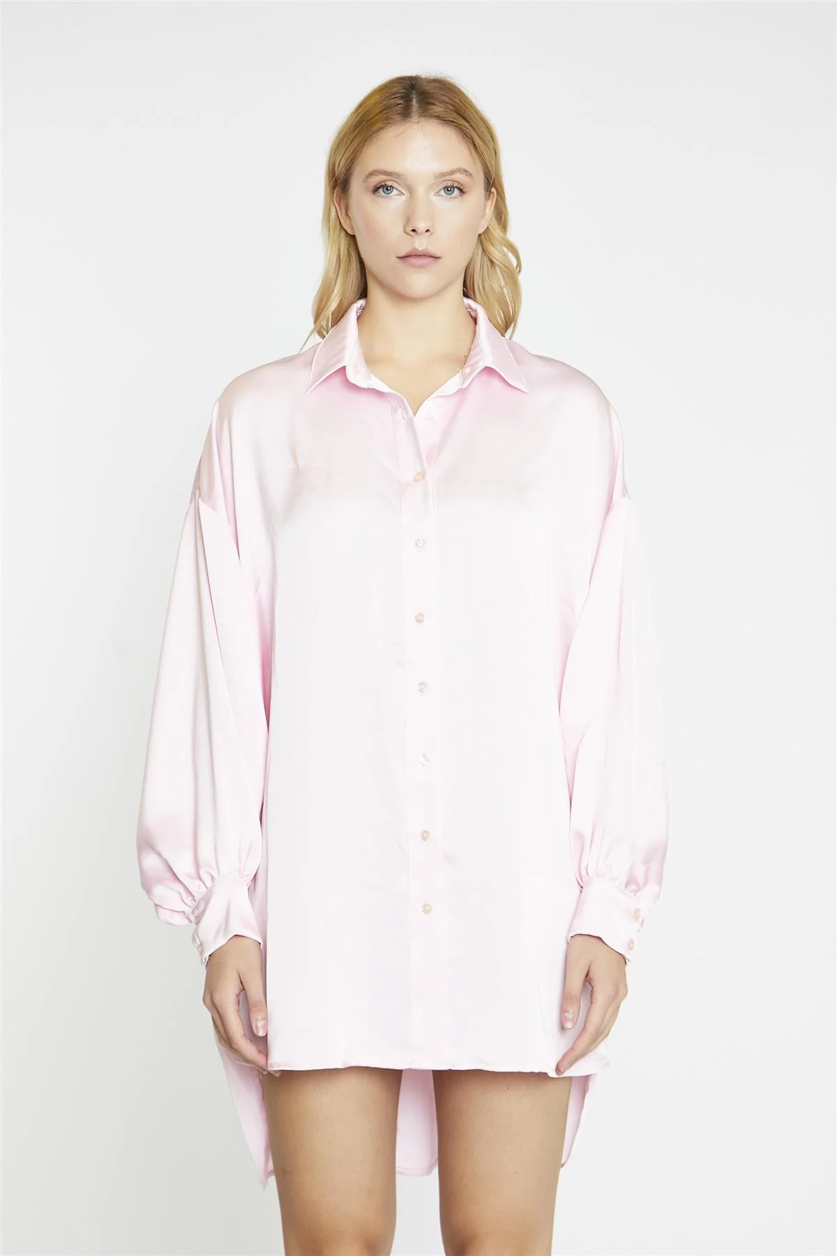 Light Pink Sateen Shirt Hi-Lo-Dress - Image 3