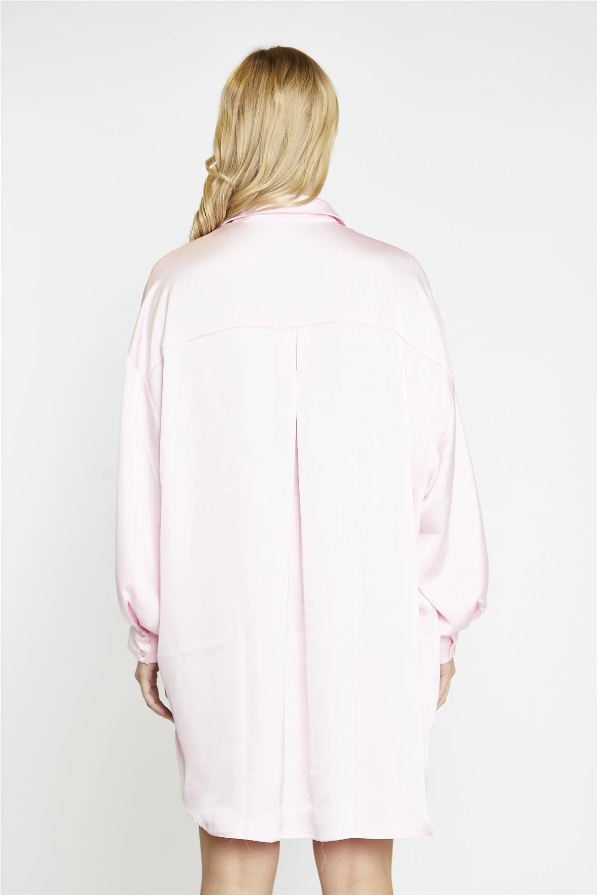 Light Pink Sateen Shirt Hi-Lo-Dress - Image 4
