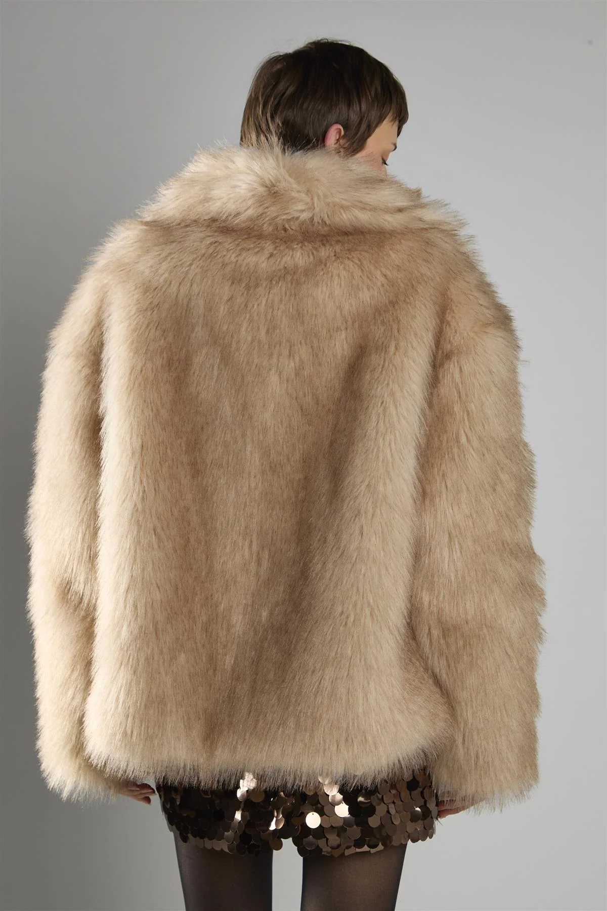 Light Sand Oversize Faux Fur Long Sleeve Coat - Image 2