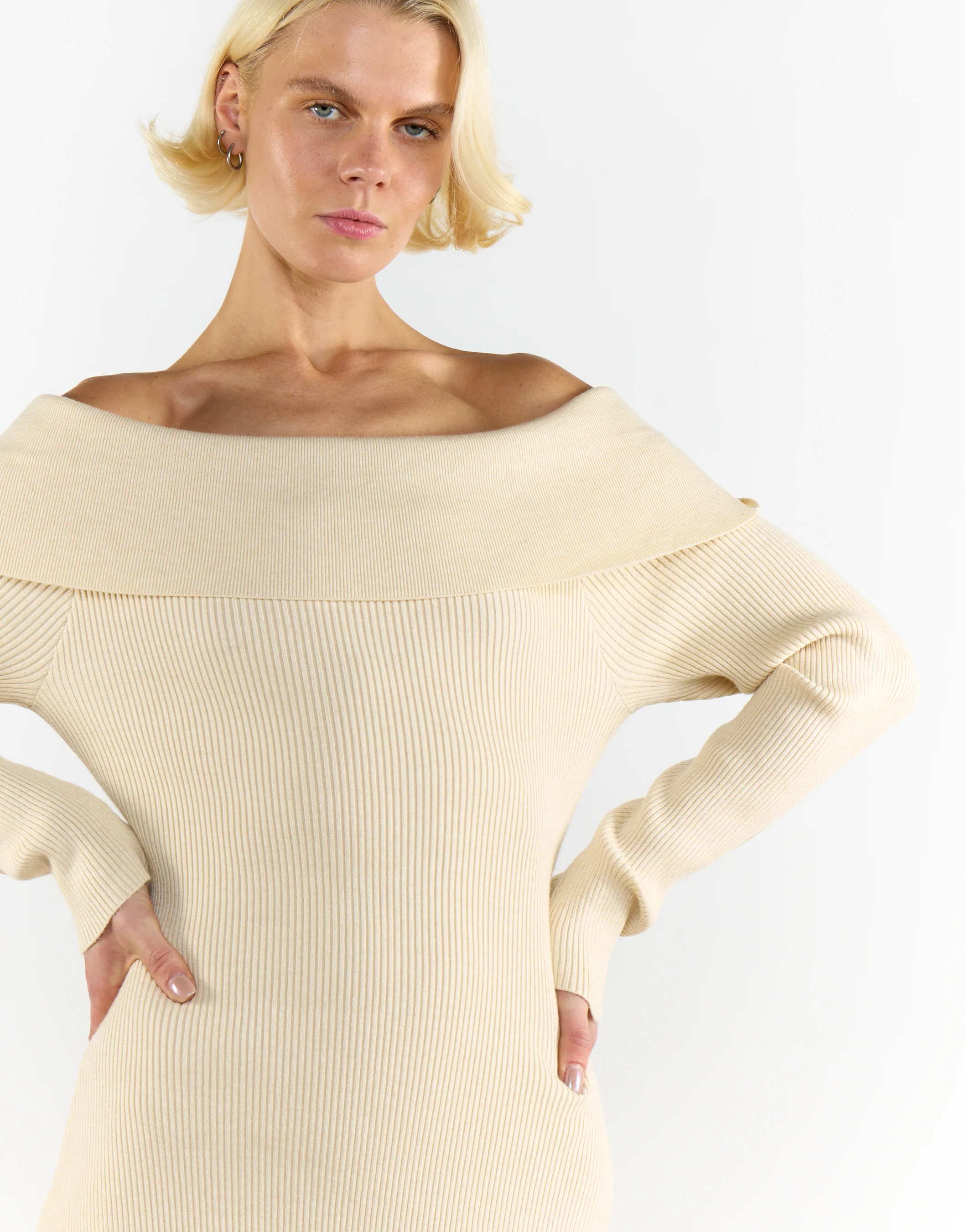 Light-Stone Bardot-Knitted Midi-Dress - Image 3