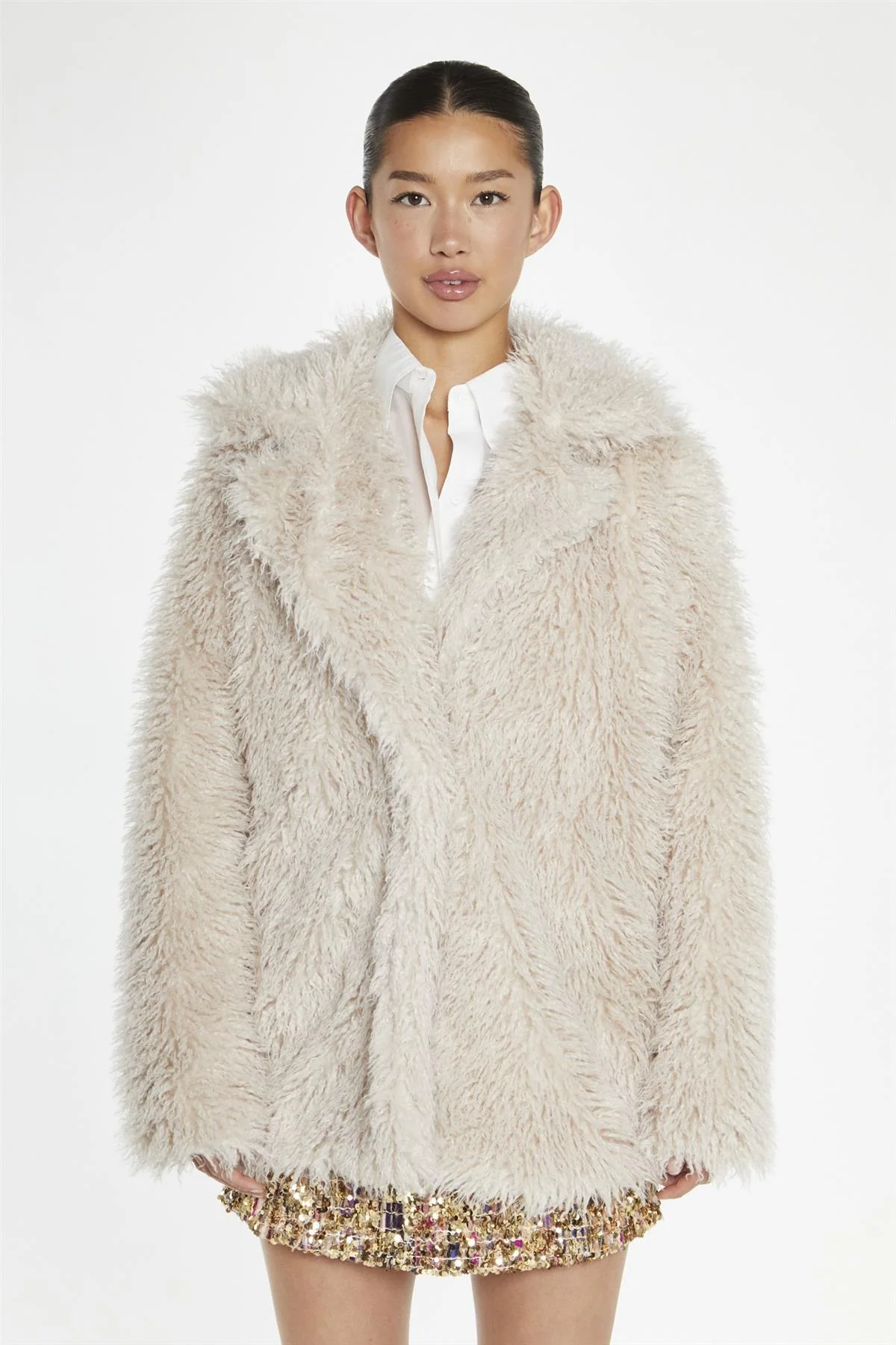 Light-Stone Faux Fur Coat - Image 3
