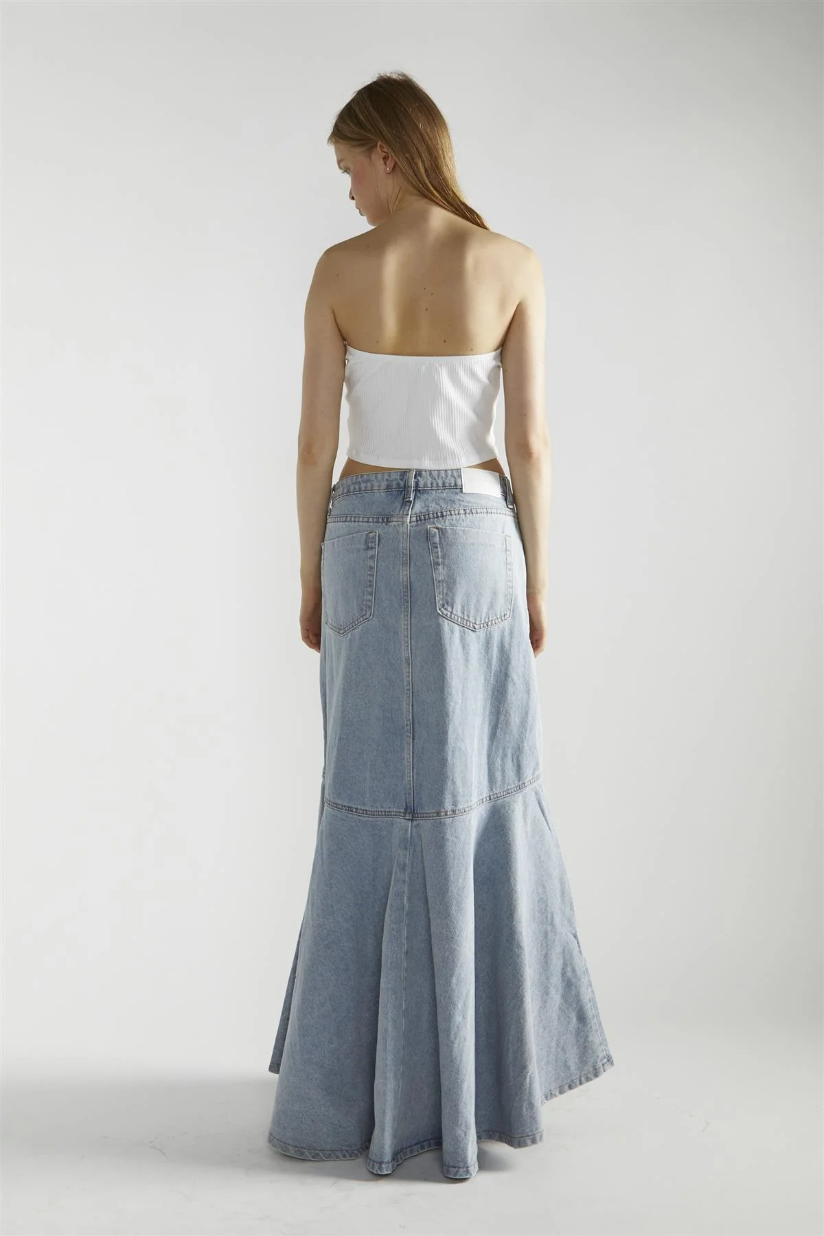 Light Stonewash Denim Fishtail Maxi-Skirt - Image 2