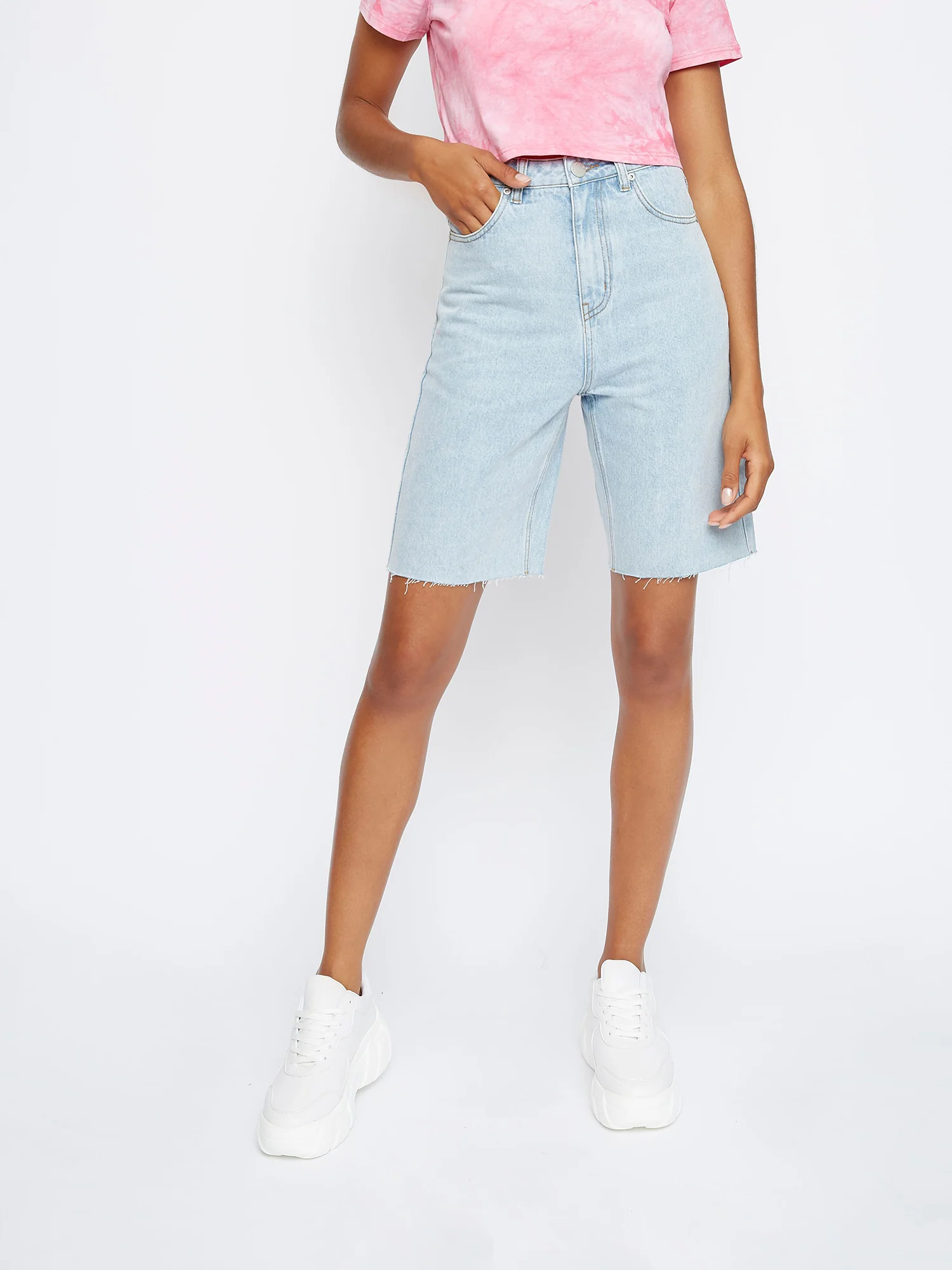 Glamorous Light Stonewash Denim Long Shorts - Image 3