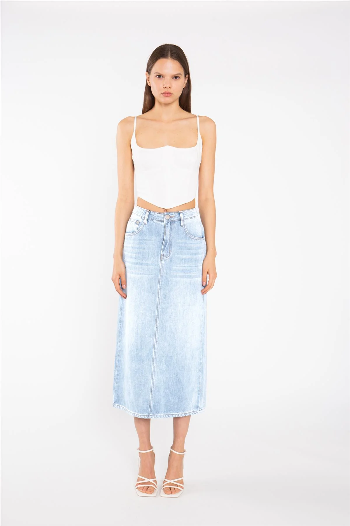 Light Stonewash Straight-Fit Maxi-Skirt