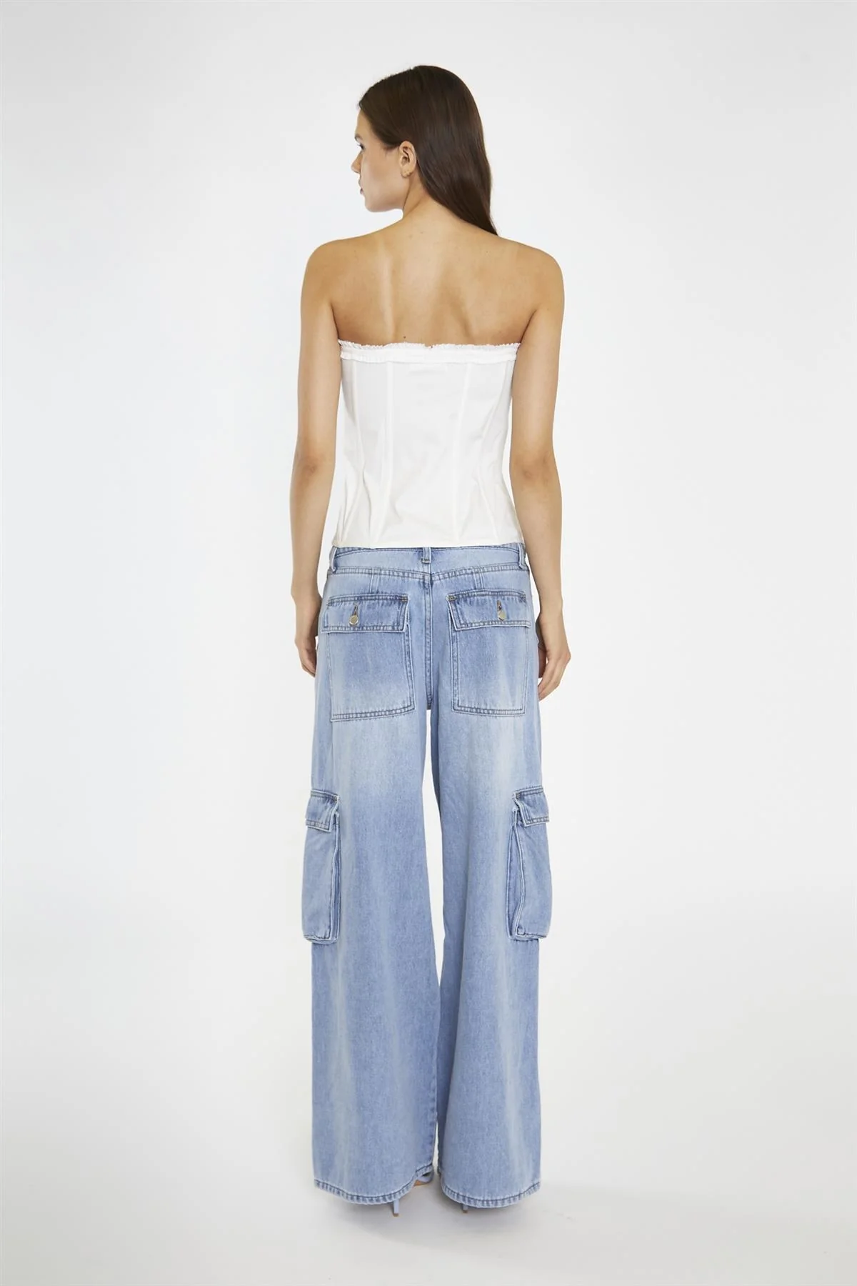 Light Stonewash Wide Leg Cargo Jeans - Image 2