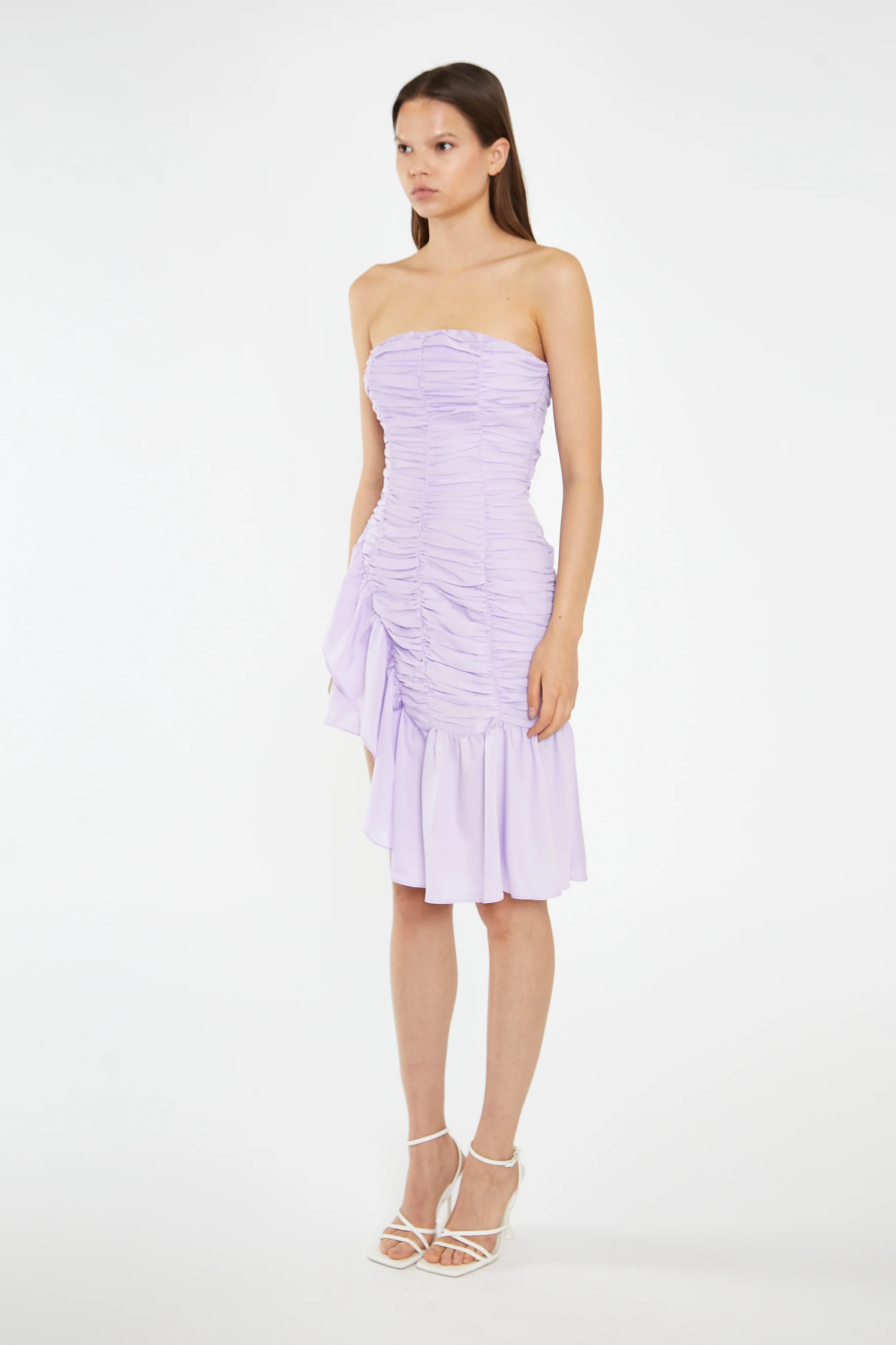 Light-Violet Strapless Asymmetric Ruched Mini-Dress - Image 4