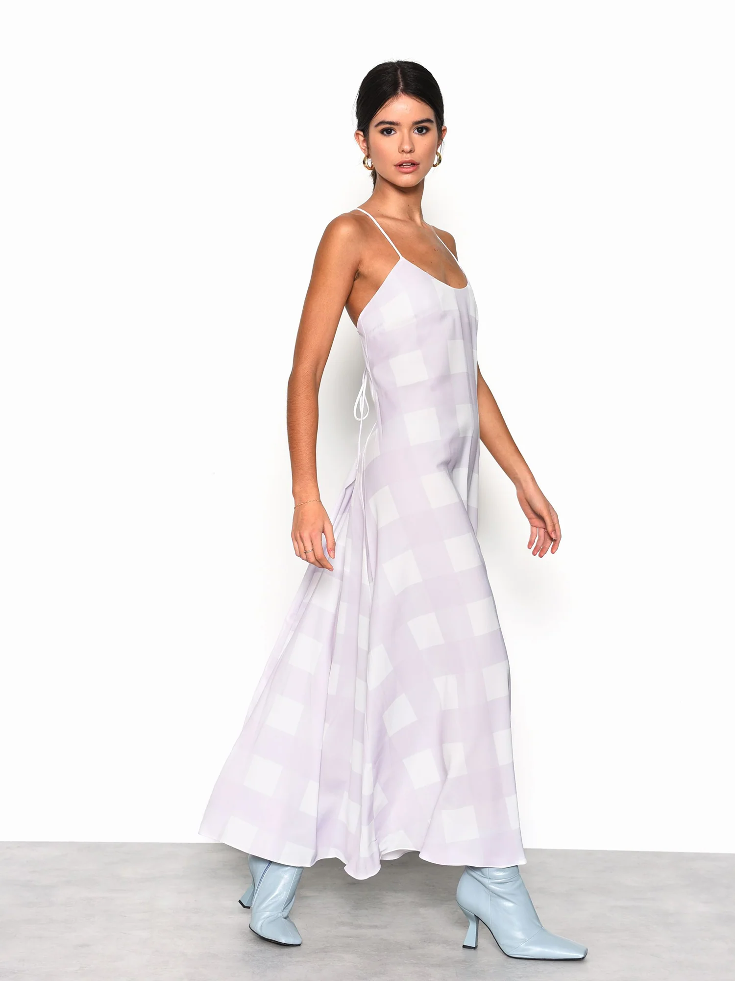 Glamorous Lilac Checkerboard Print Midi Dress - Image 3