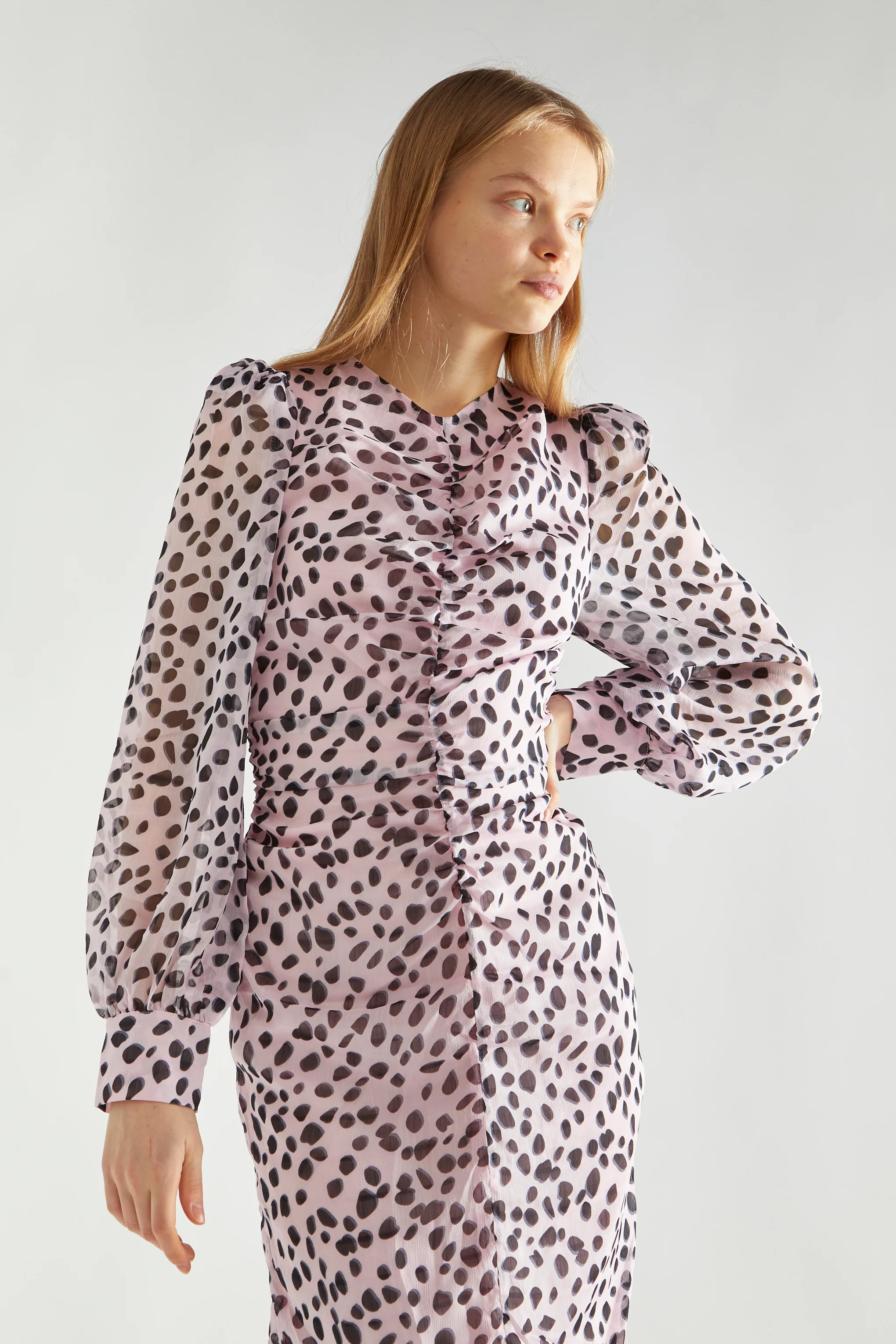 Lilac-Dalmatian Ruched-Front Midi-Dress - Image 3