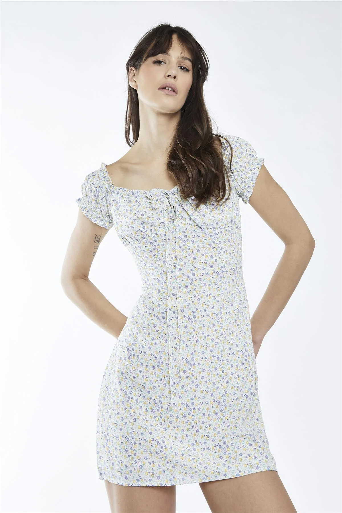 Lilac-Multi-Ditsy Front Tie Mini-Dress - Image 3