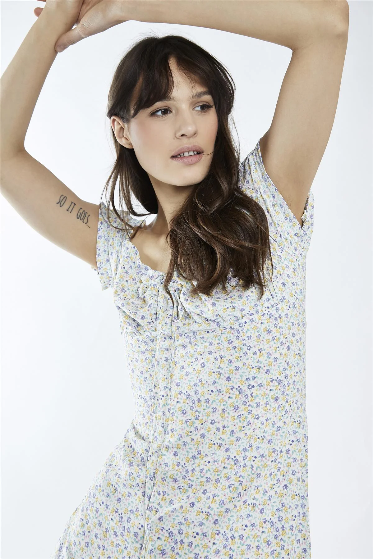 Lilac-Multi-Ditsy Front Tie Mini-Dress - Image 4