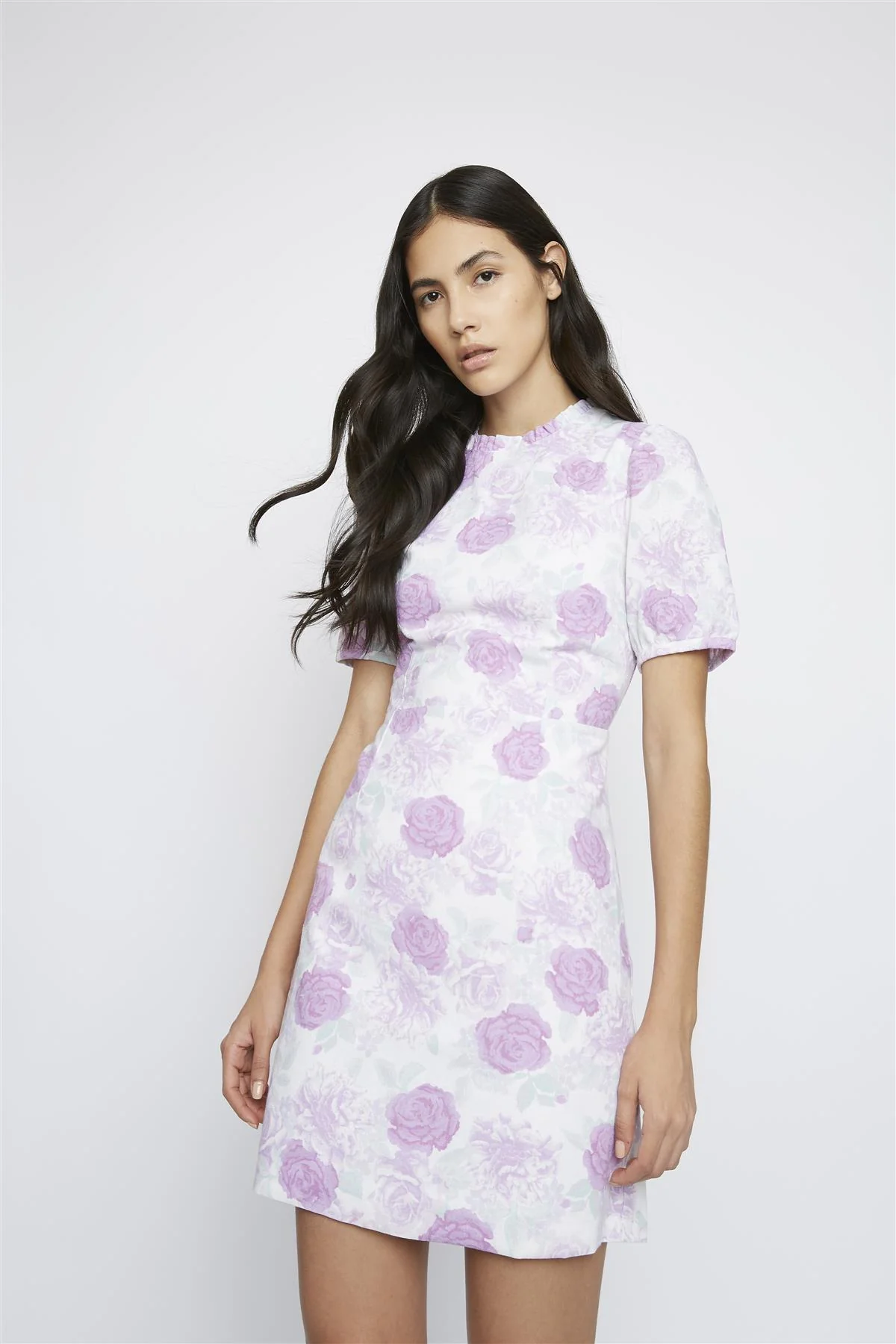Lilac-Roses Ruffle-Trim Mini-Dress - Image 3